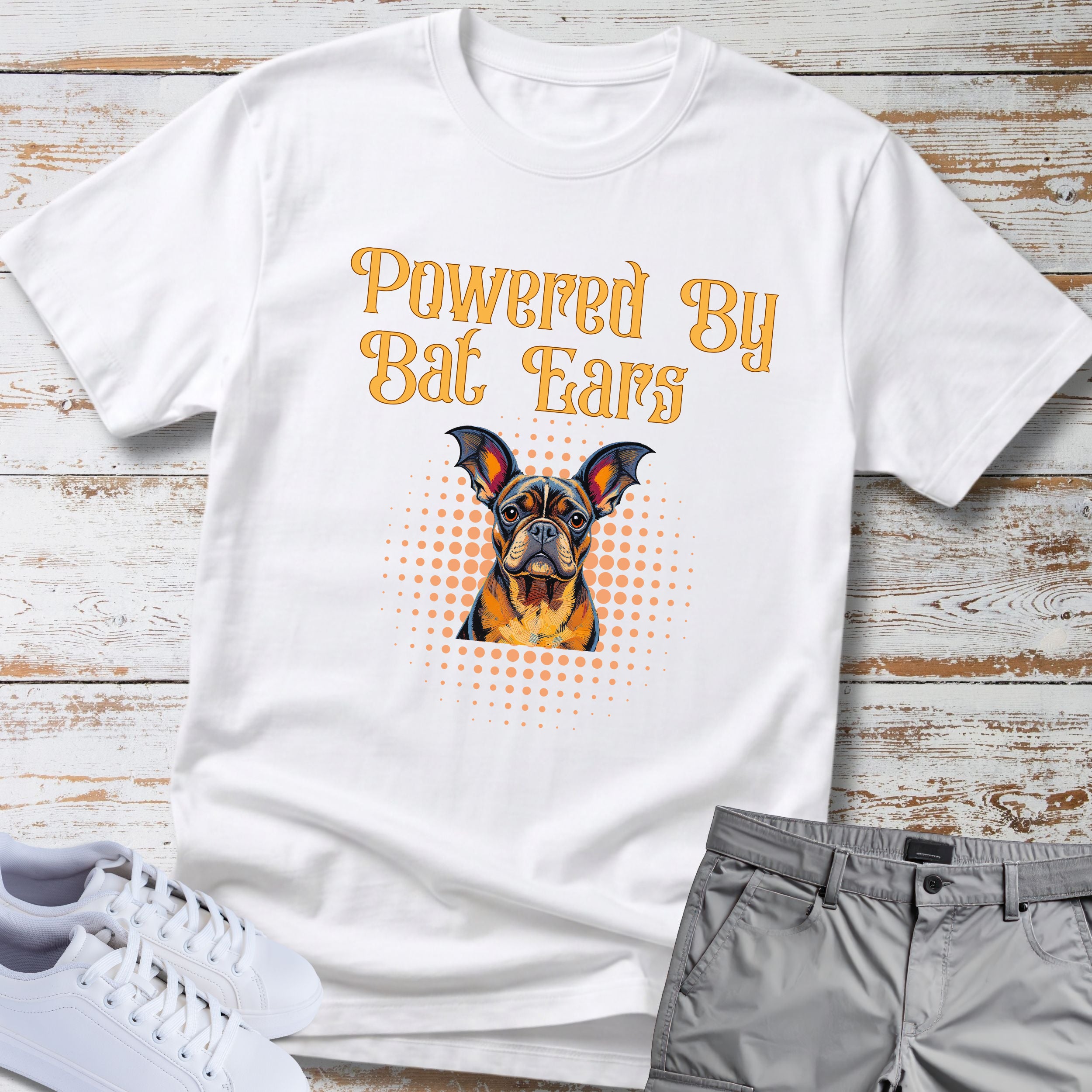 "Powered By Bat Ears" French Bulldog Tee
