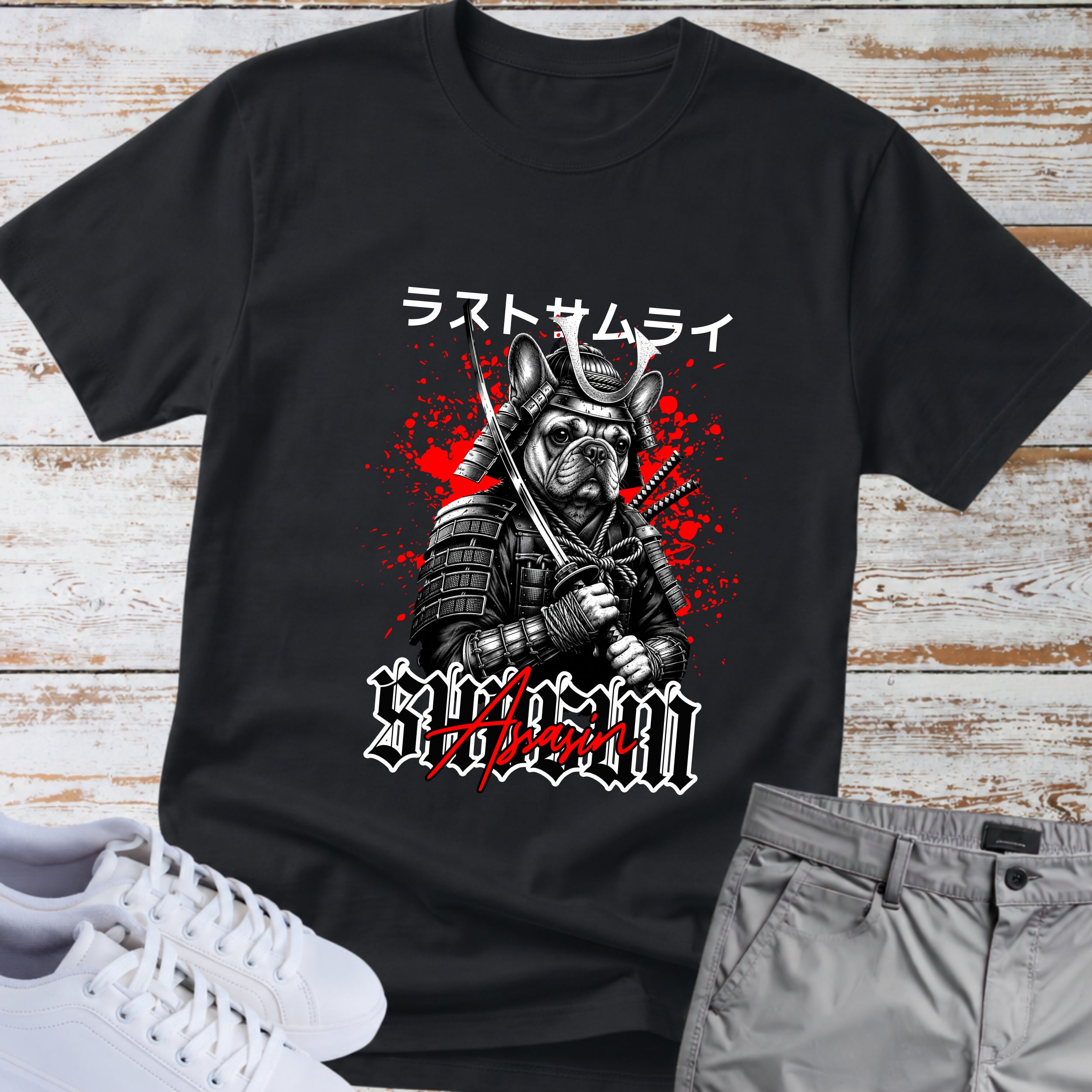 'Last Samurai' French Bulldog Japanese Text T-Shirt