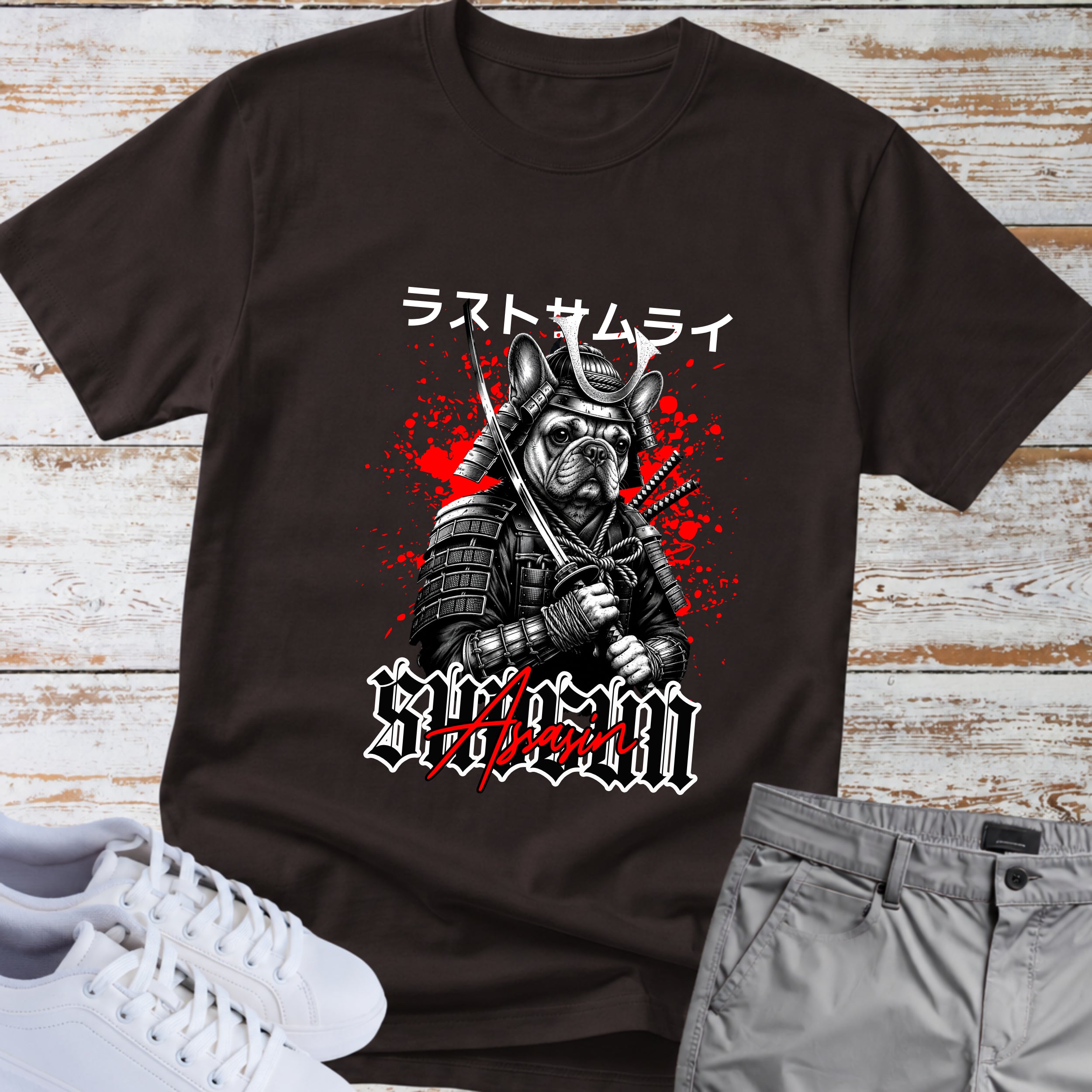 'Last Samurai' French Bulldog Japanese Text T-Shirt