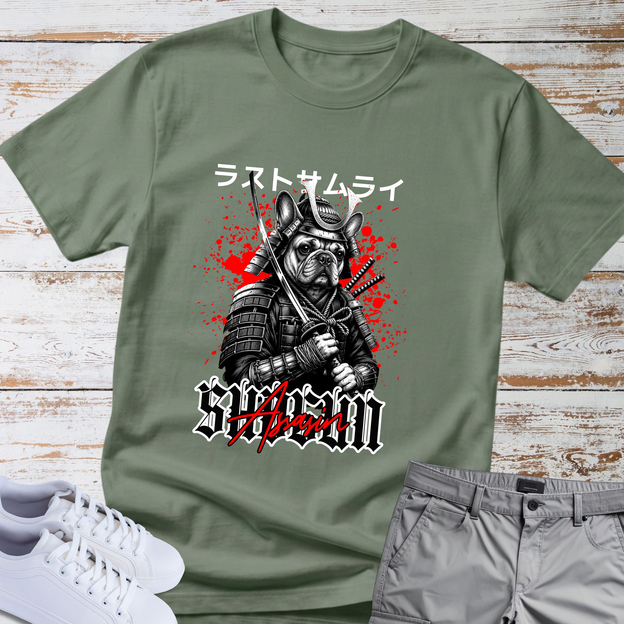 'Last Samurai' French Bulldog Japanese Text T-Shirt