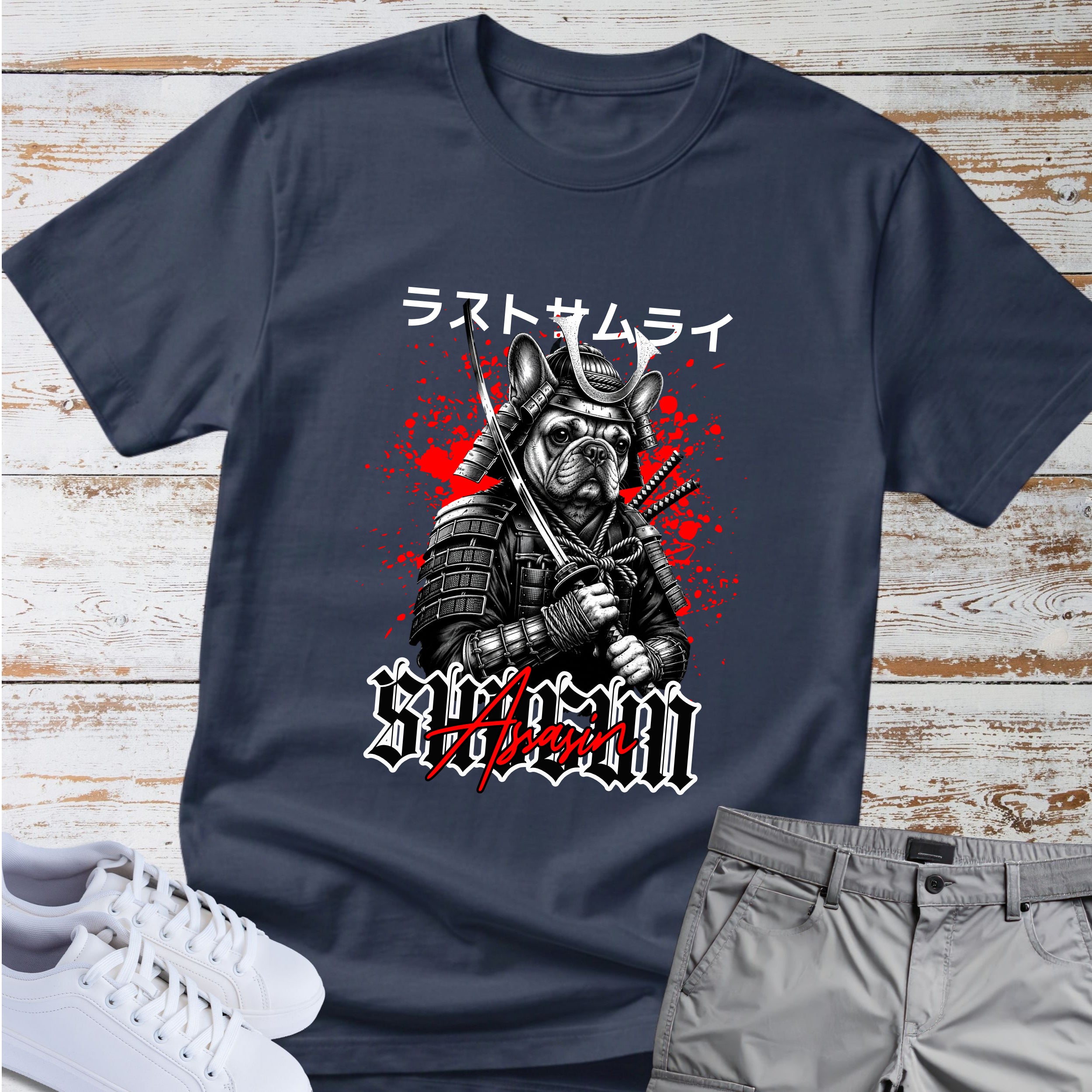 'Last Samurai' French Bulldog Japanese Text T-Shirt
