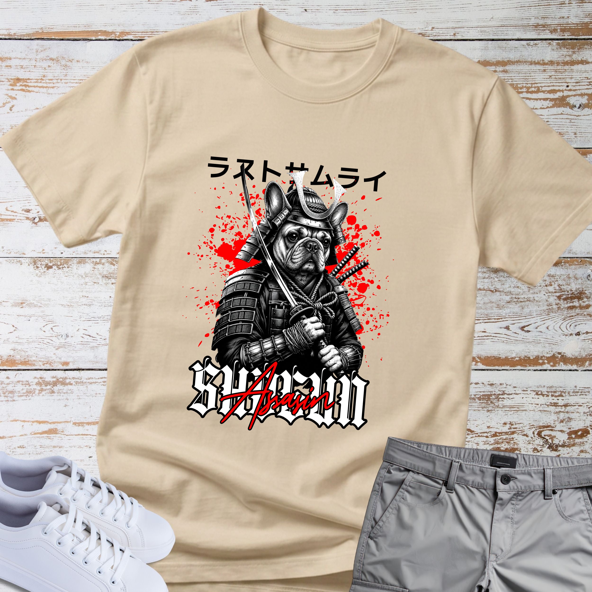 'Last Samurai' French Bulldog Japanese Text T-Shirt