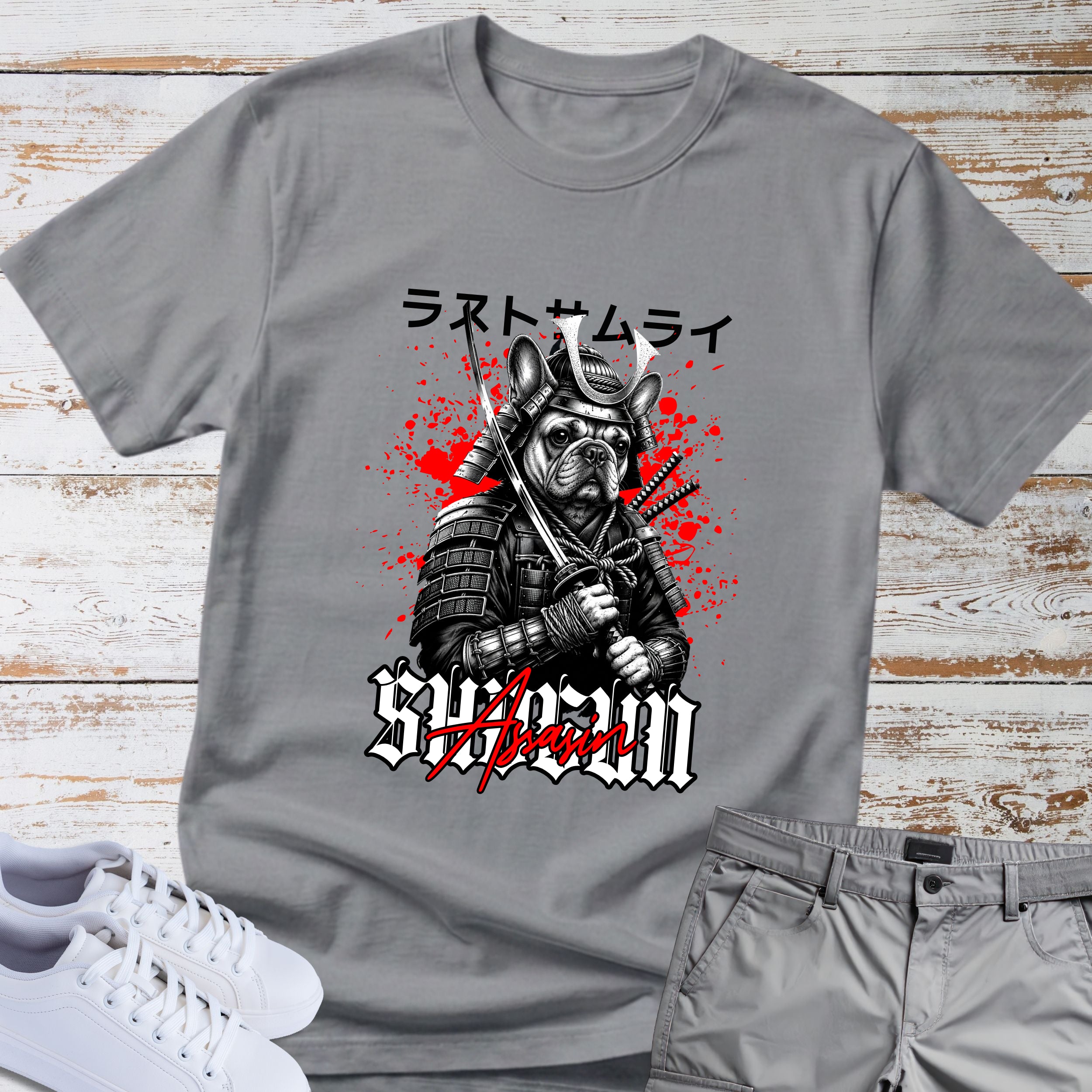 'Last Samurai' French Bulldog Japanese Text T-Shirt