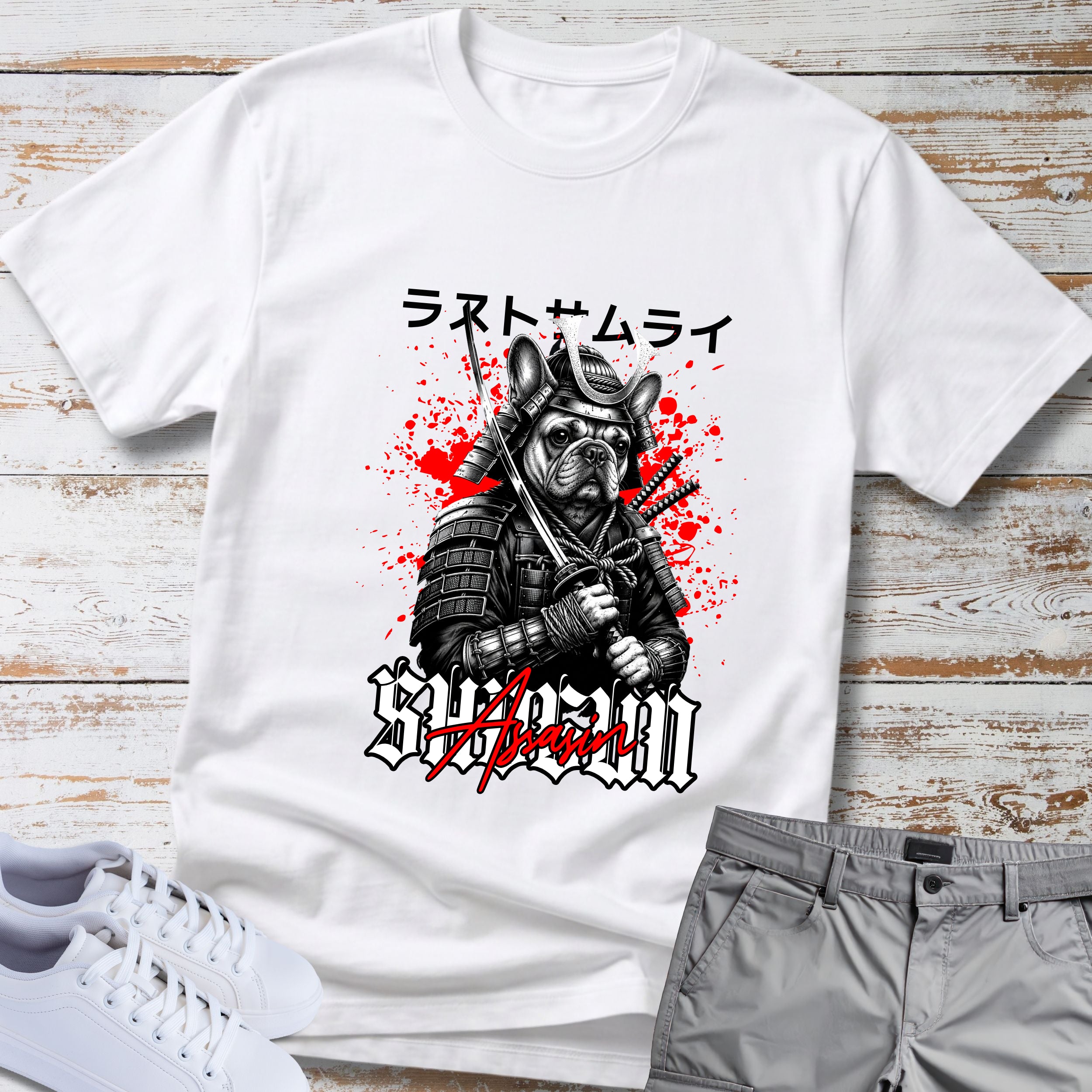 'Last Samurai' French Bulldog Japanese Text T-Shirt