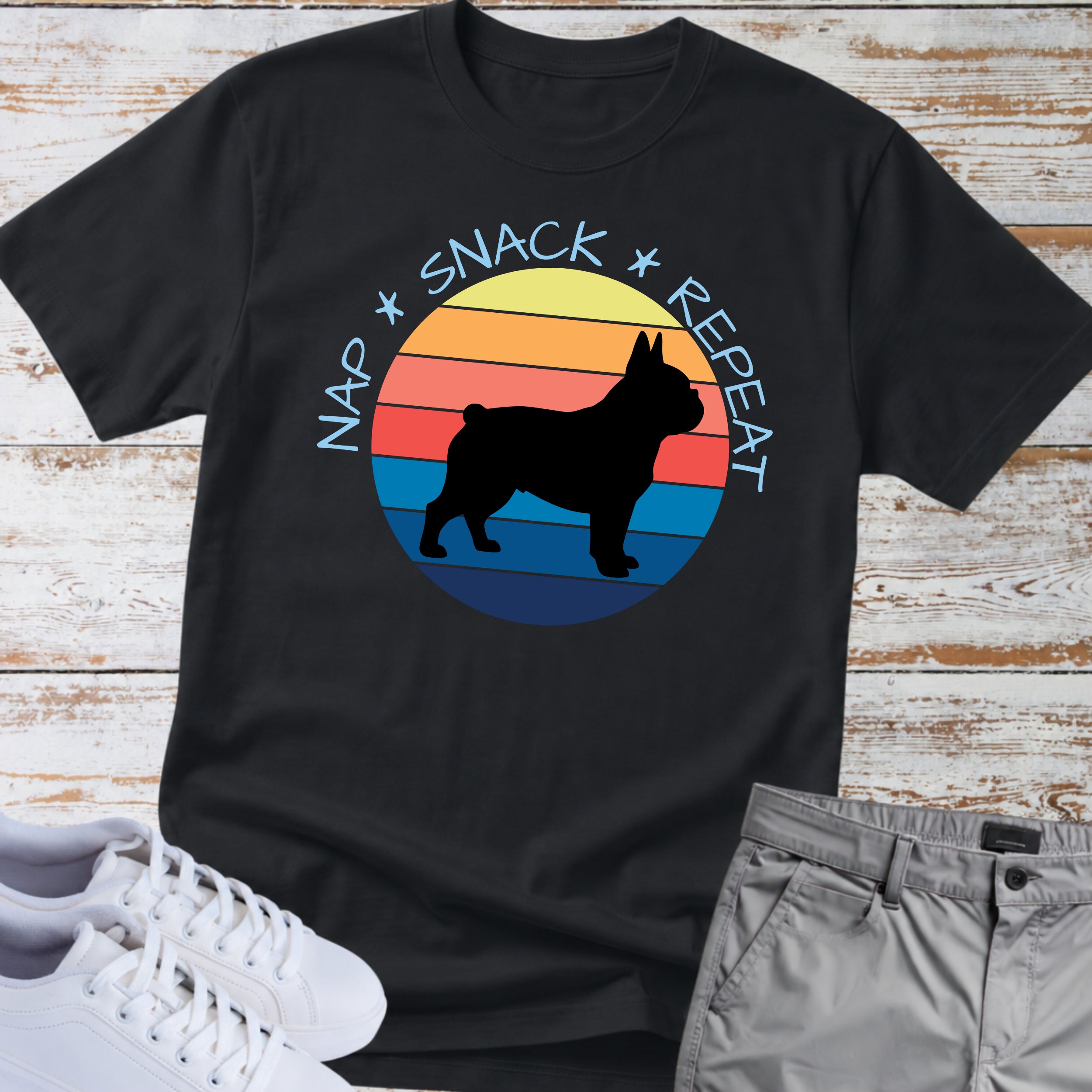Nap. Snack. Repeat.  Retro French Bulldog T-Shirt