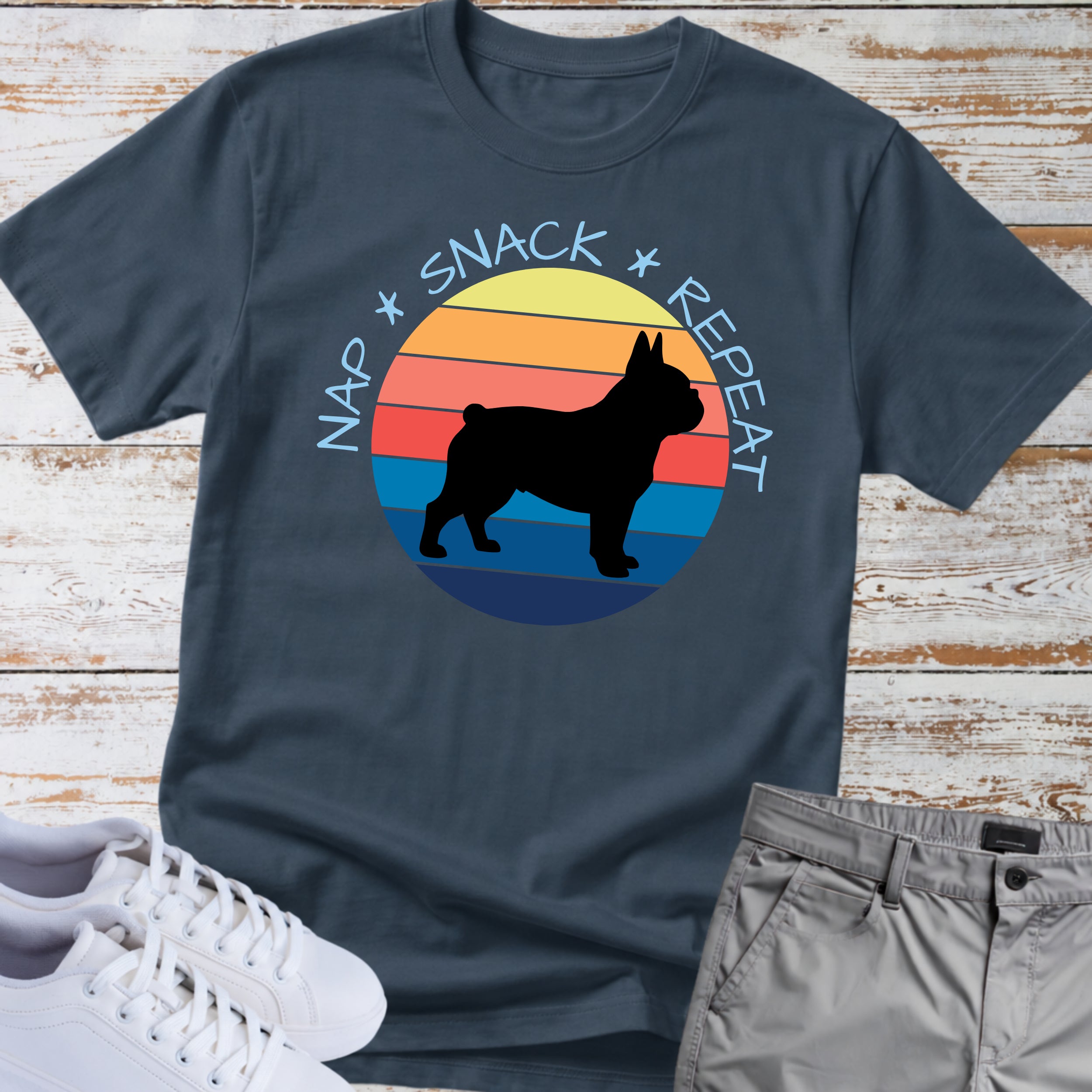 Nap. Snack. Repeat.  Retro French Bulldog T-Shirt