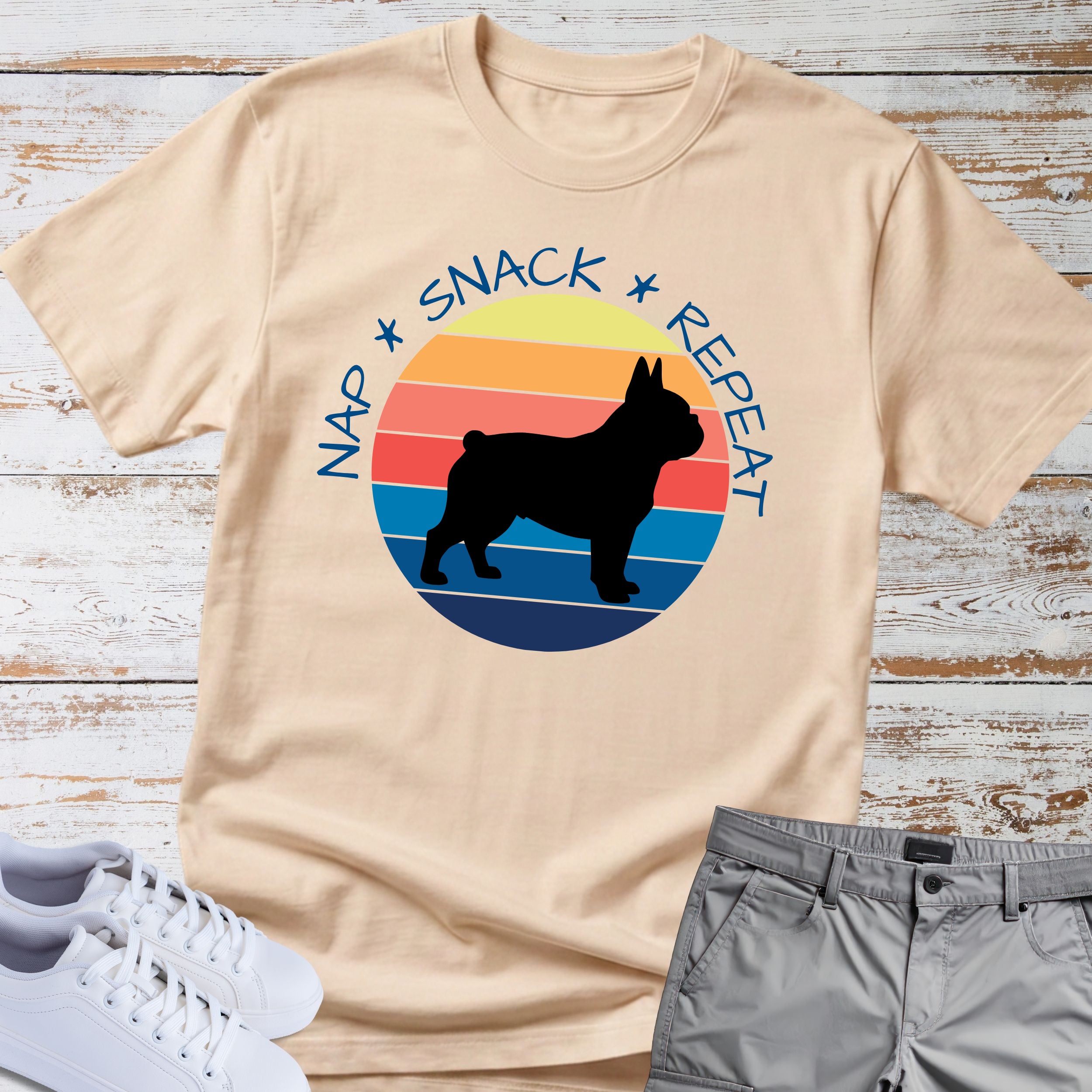 Nap. Snack. Repeat.  Retro French Bulldog T-Shirt