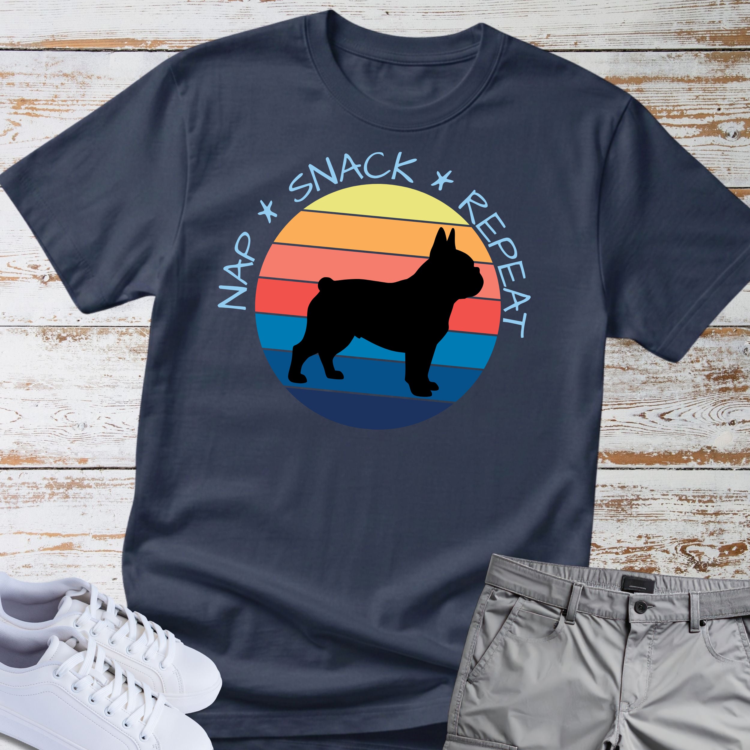 Nap. Snack. Repeat.  Retro French Bulldog T-Shirt