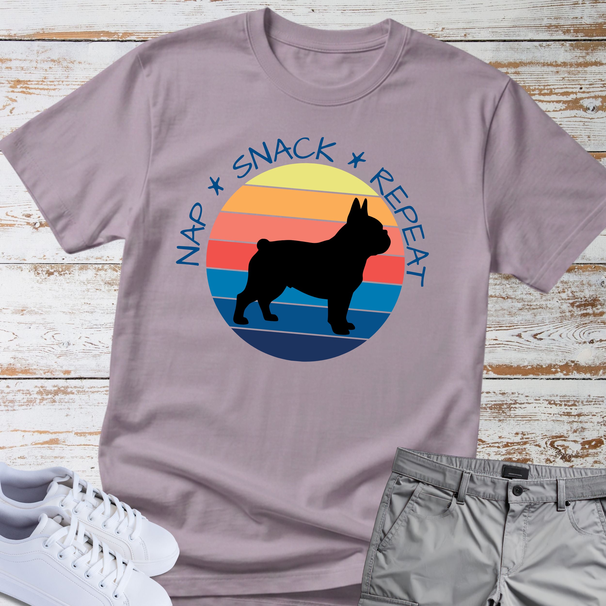 Nap. Snack. Repeat.  Retro French Bulldog T-Shirt