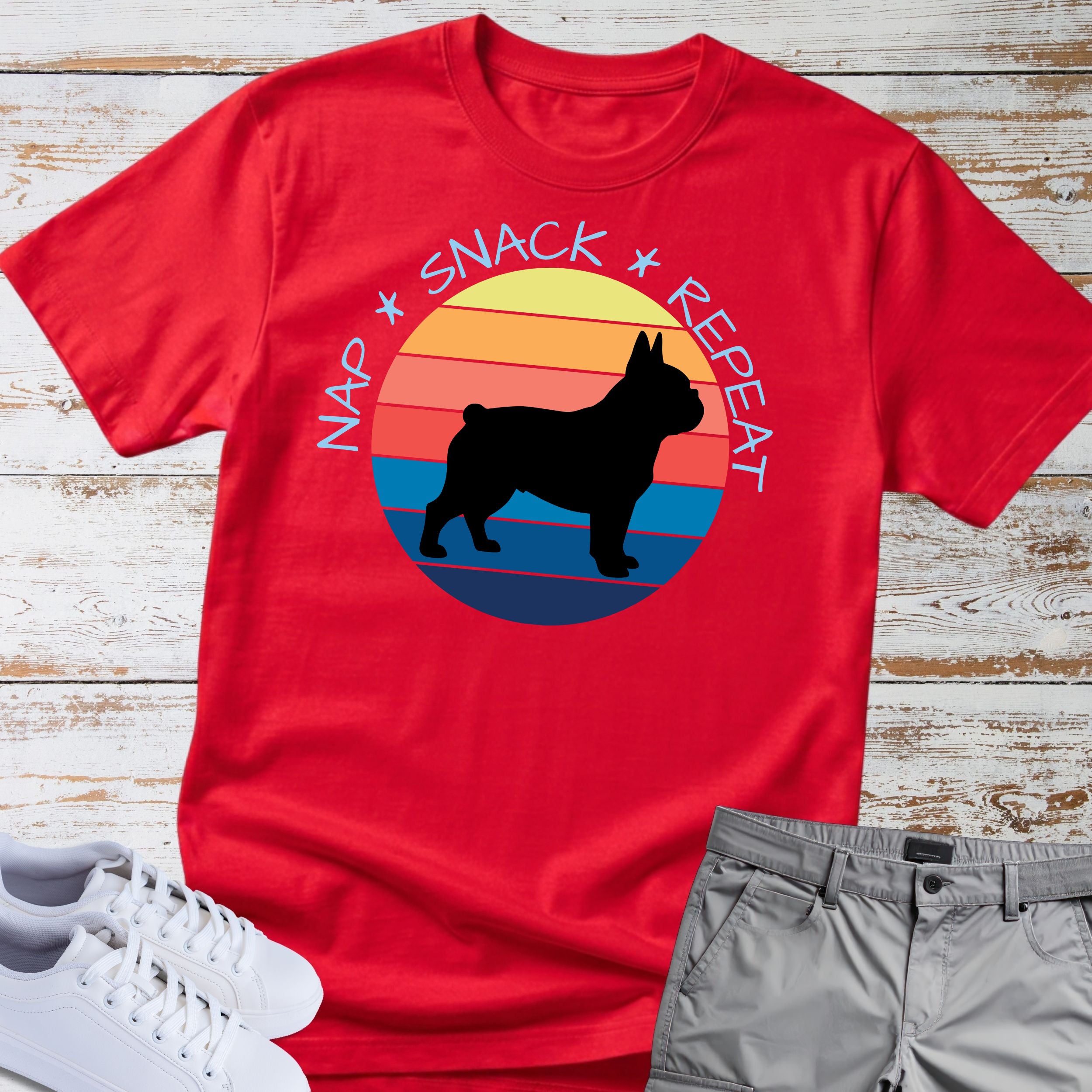Nap. Snack. Repeat.  Retro French Bulldog T-Shirt