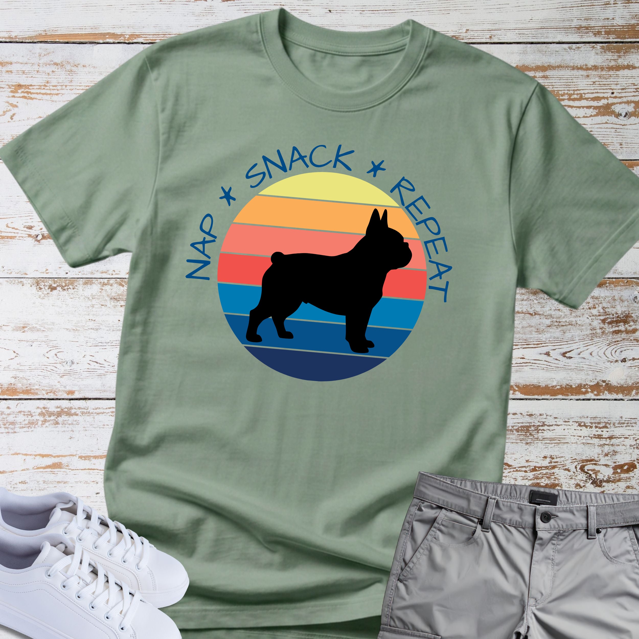 Nap. Snack. Repeat.  Retro French Bulldog T-Shirt