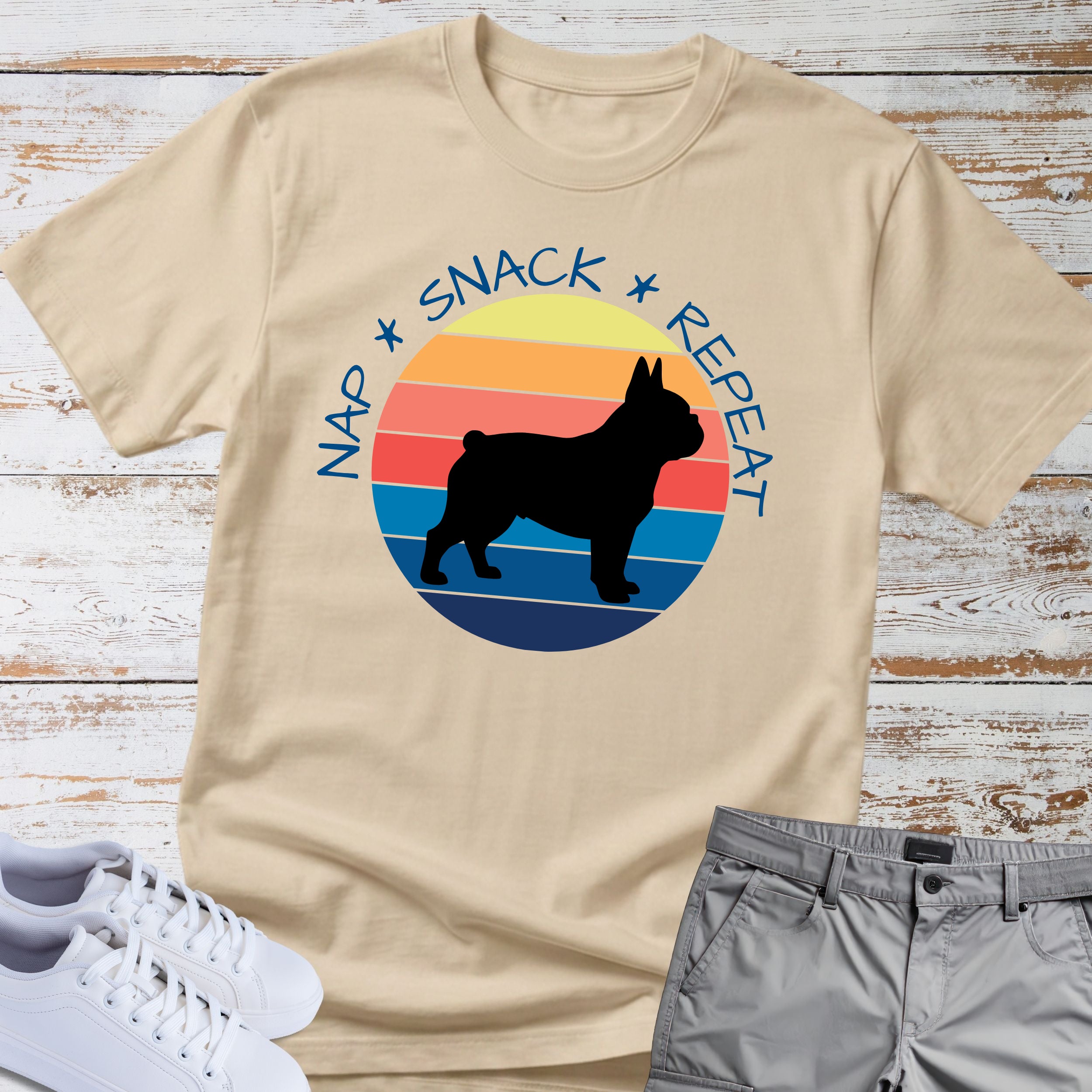 Nap. Snack. Repeat.  Retro French Bulldog T-Shirt