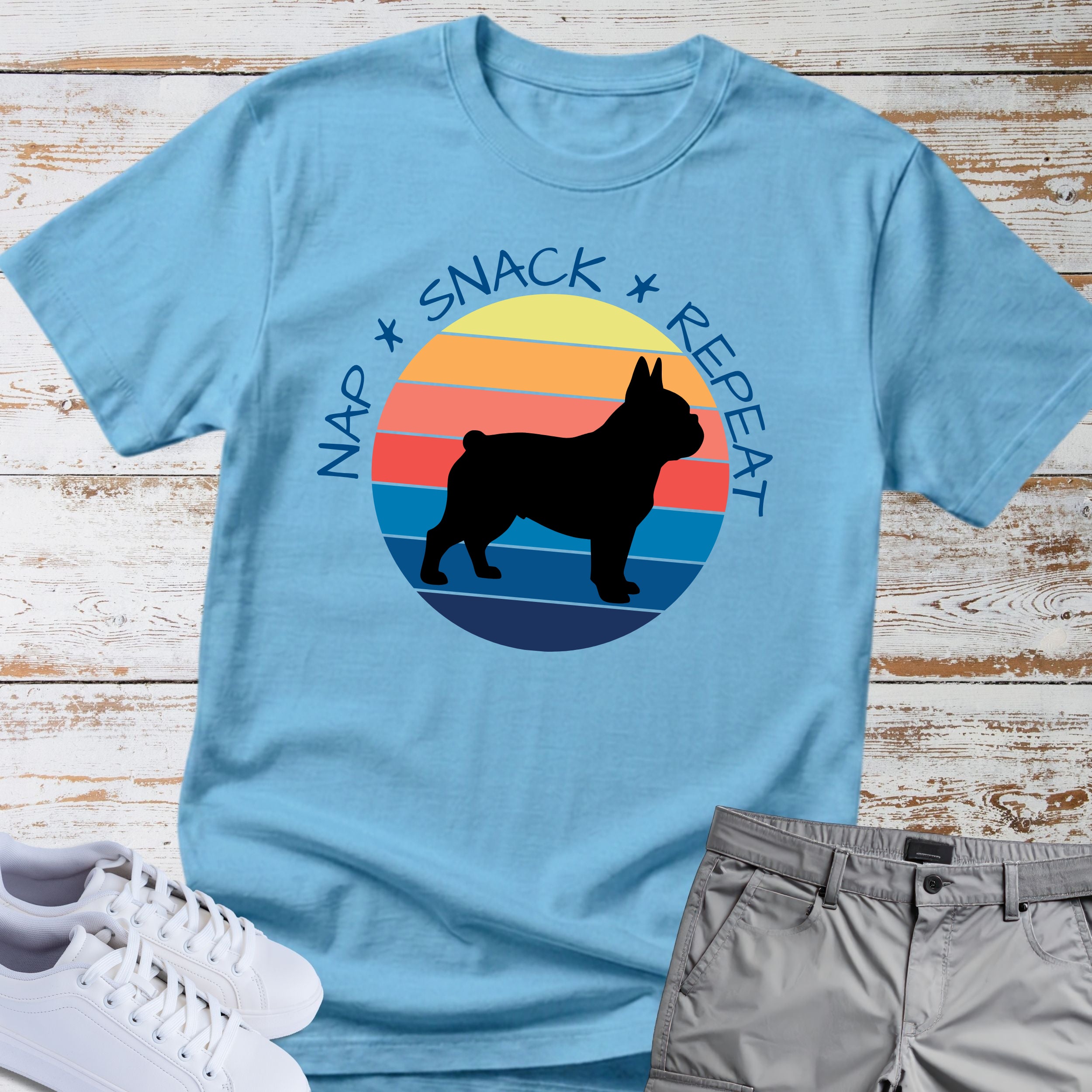 Nap. Snack. Repeat.  Retro French Bulldog T-Shirt