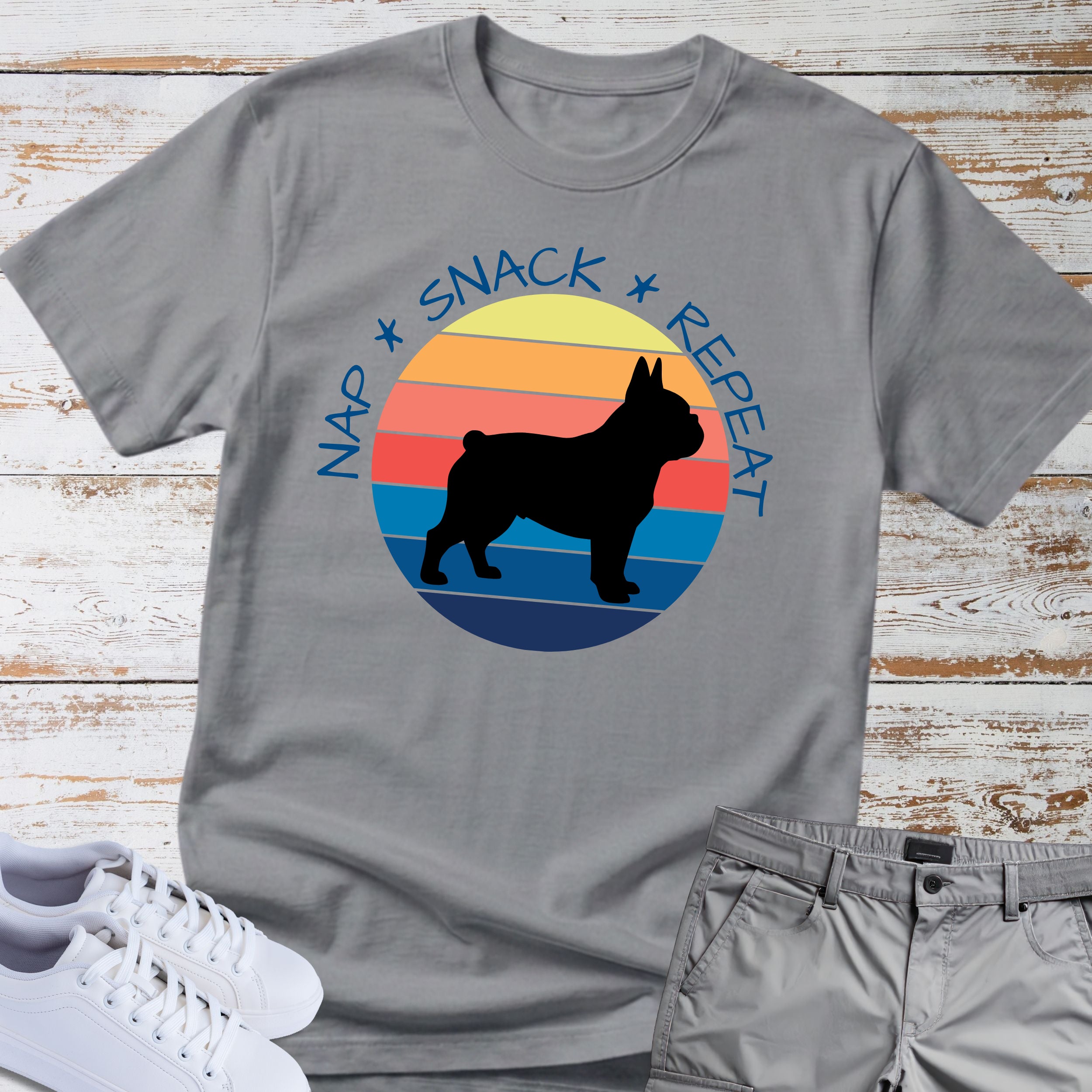 Nap. Snack. Repeat.  Retro French Bulldog T-Shirt