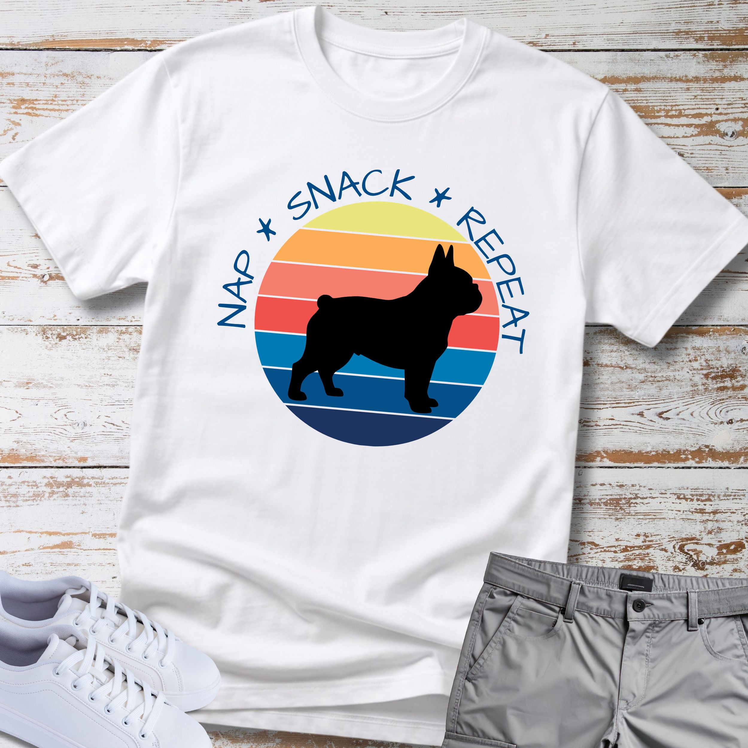 Nap. Snack. Repeat.  Retro French Bulldog T-Shirt