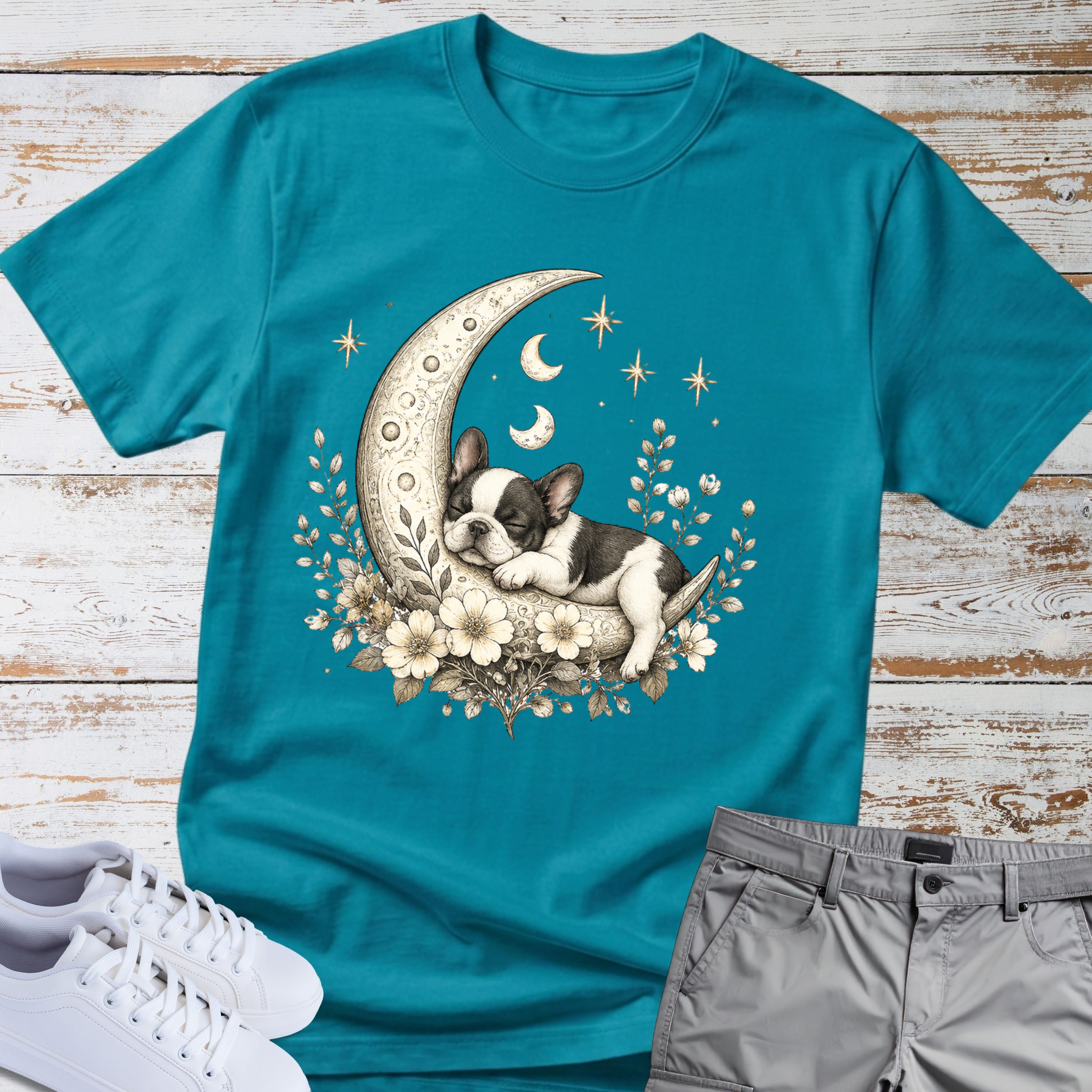 French Bulldog Moon T-Shirt — Whimsical Celestial Pup Tee