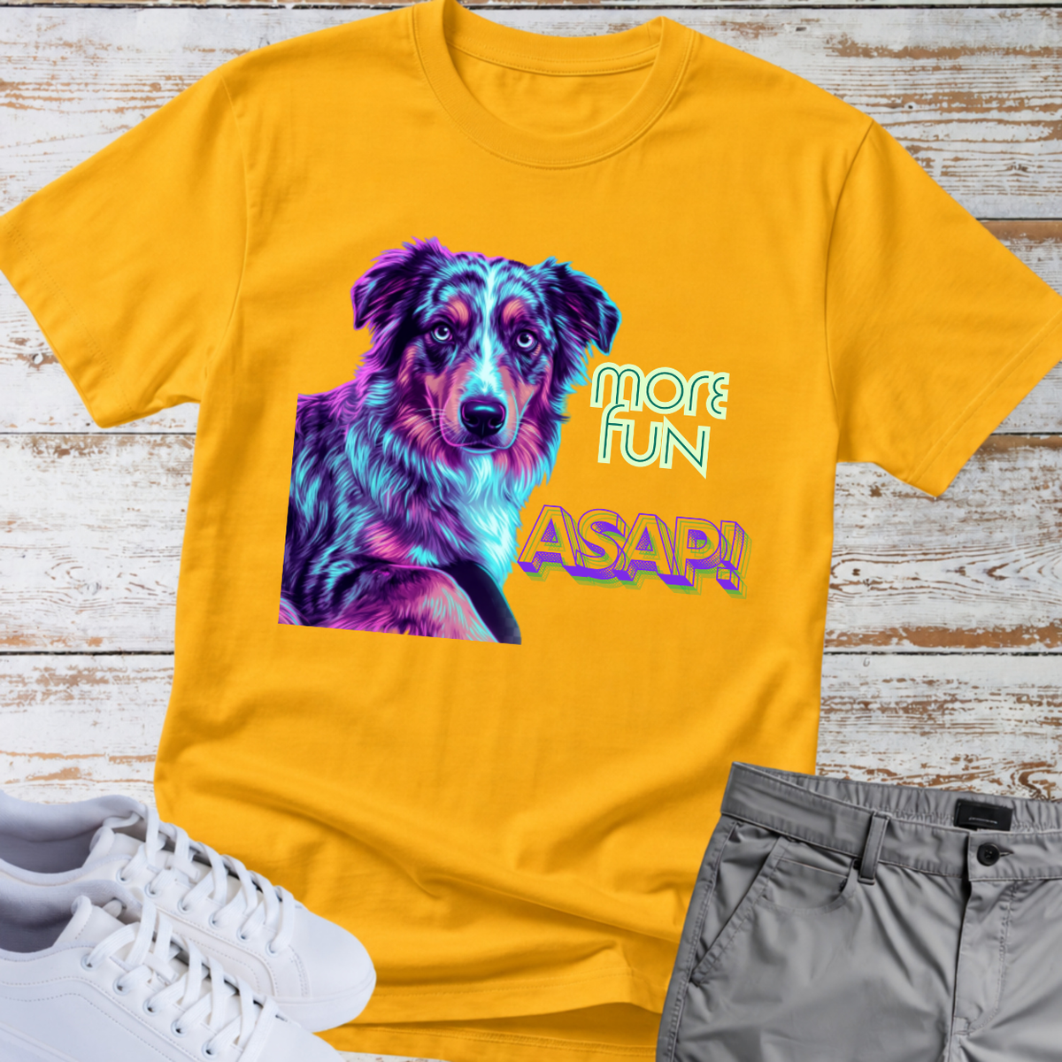 More Fun ASAP! Dog - Colorful Portrait — Australian Shepherd Tee