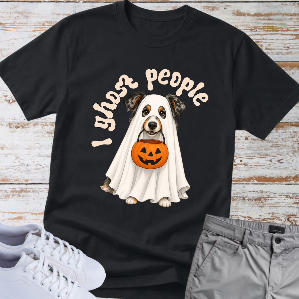 👻 I Ghost People 🎃 Halloween Australian Shepherd T-Shirt
