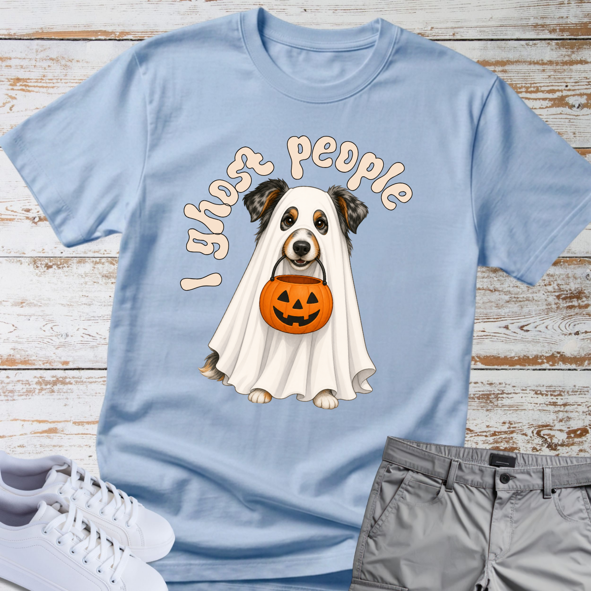 👻 I Ghost People 🎃 Halloween Australian Shepherd T-Shirt