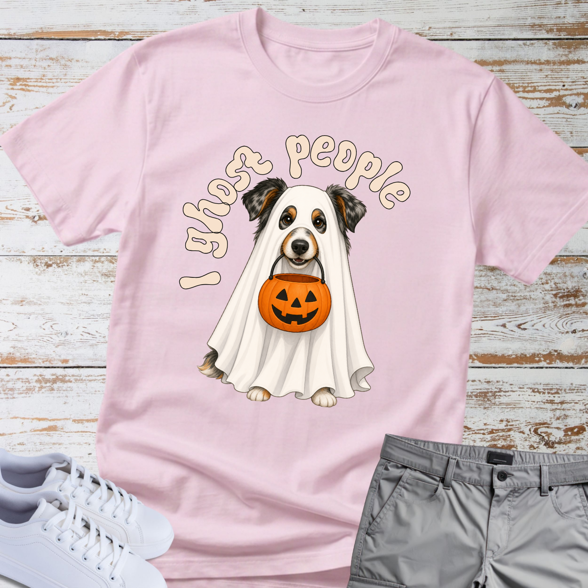 👻 I Ghost People 🎃 Halloween Australian Shepherd T-Shirt