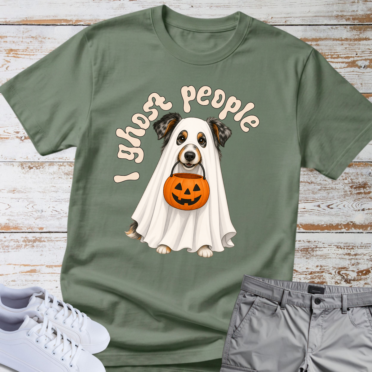 👻 I Ghost People 🎃 Halloween Australian Shepherd T-Shirt