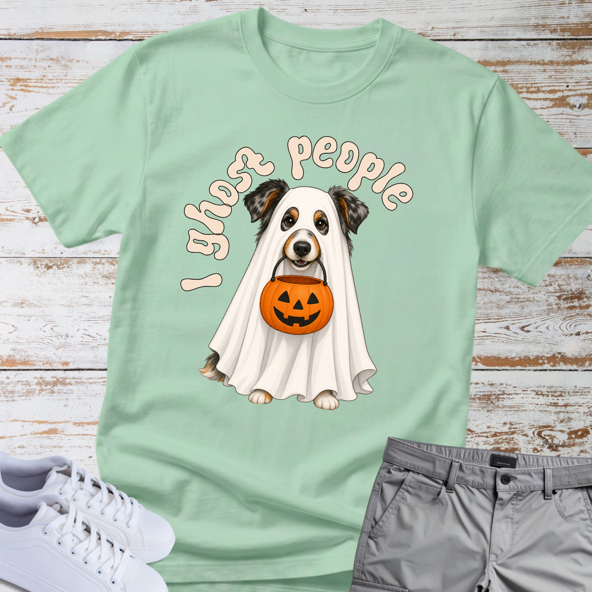 👻 I Ghost People 🎃 Halloween Australian Shepherd T-Shirt