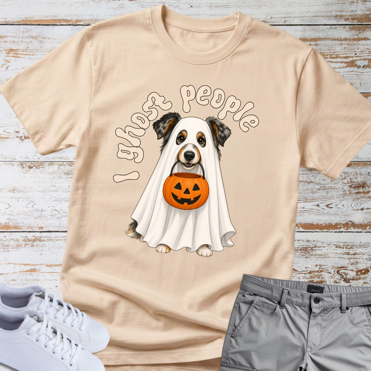 👻 I Ghost People 🎃 Halloween Australian Shepherd T-Shirt