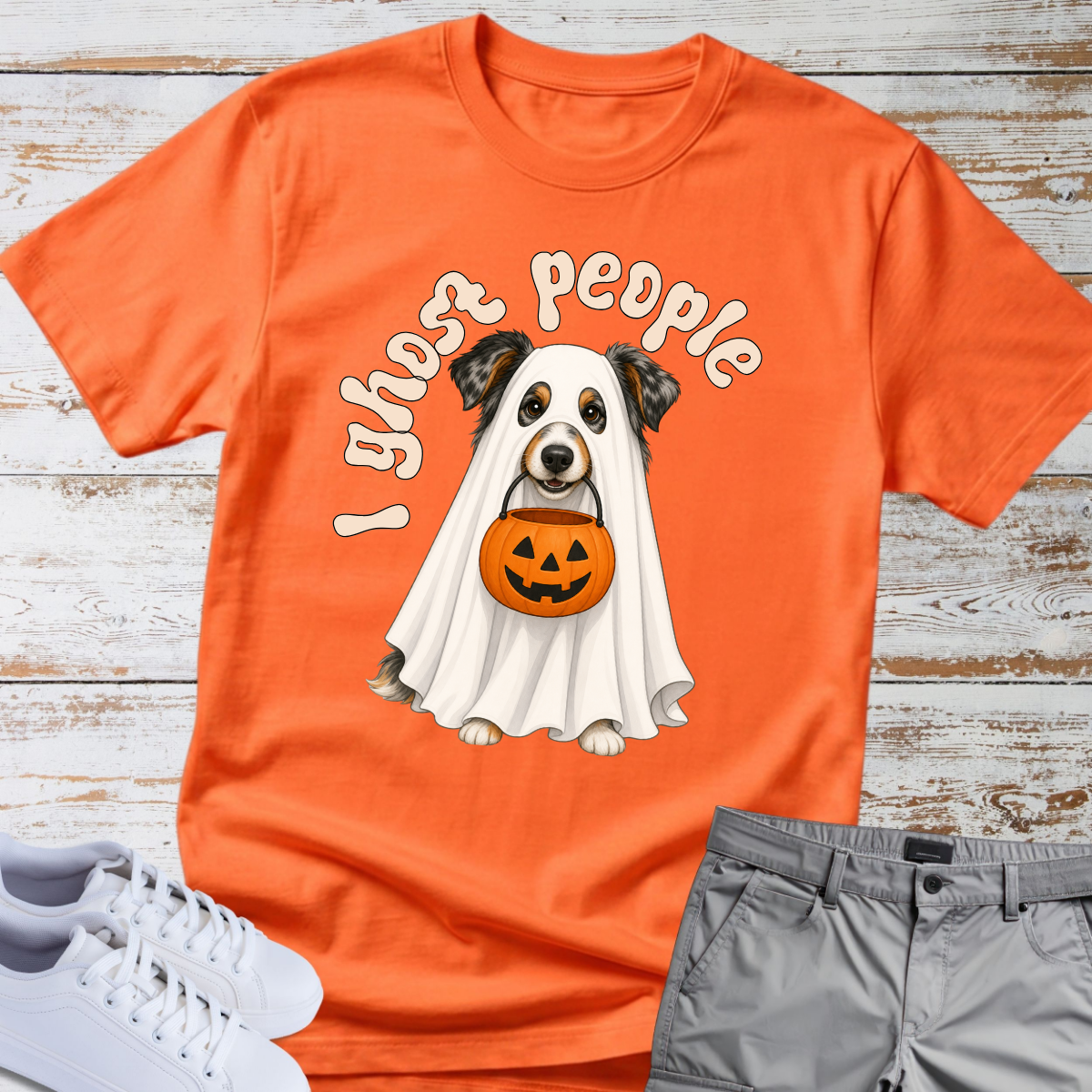 👻 I Ghost People 🎃 Halloween Australian Shepherd T-Shirt