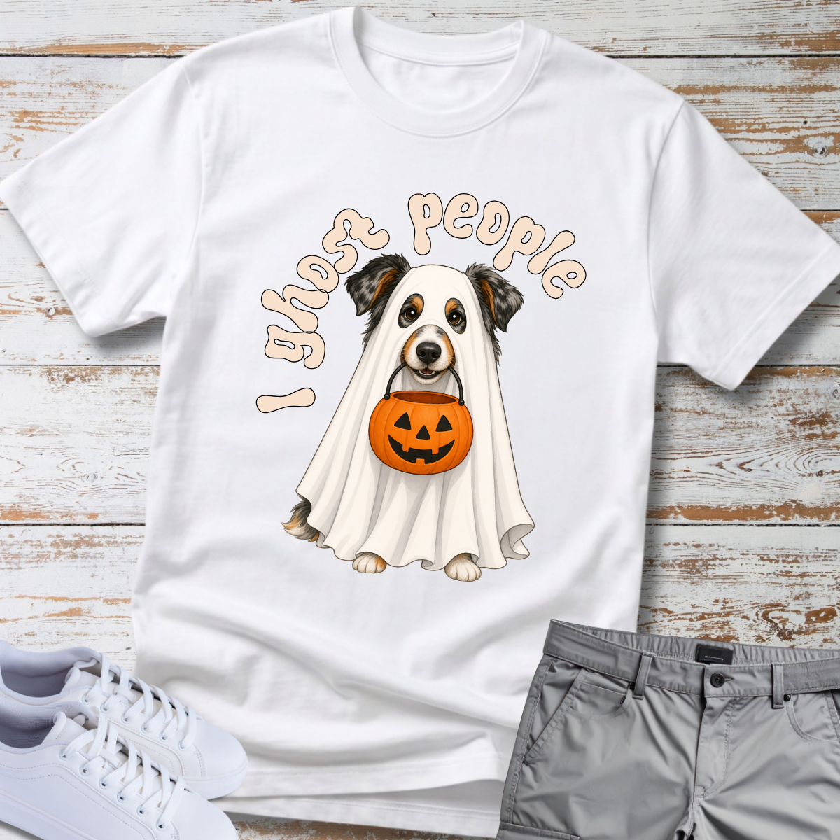 👻 I Ghost People 🎃 Halloween Australian Shepherd T-Shirt
