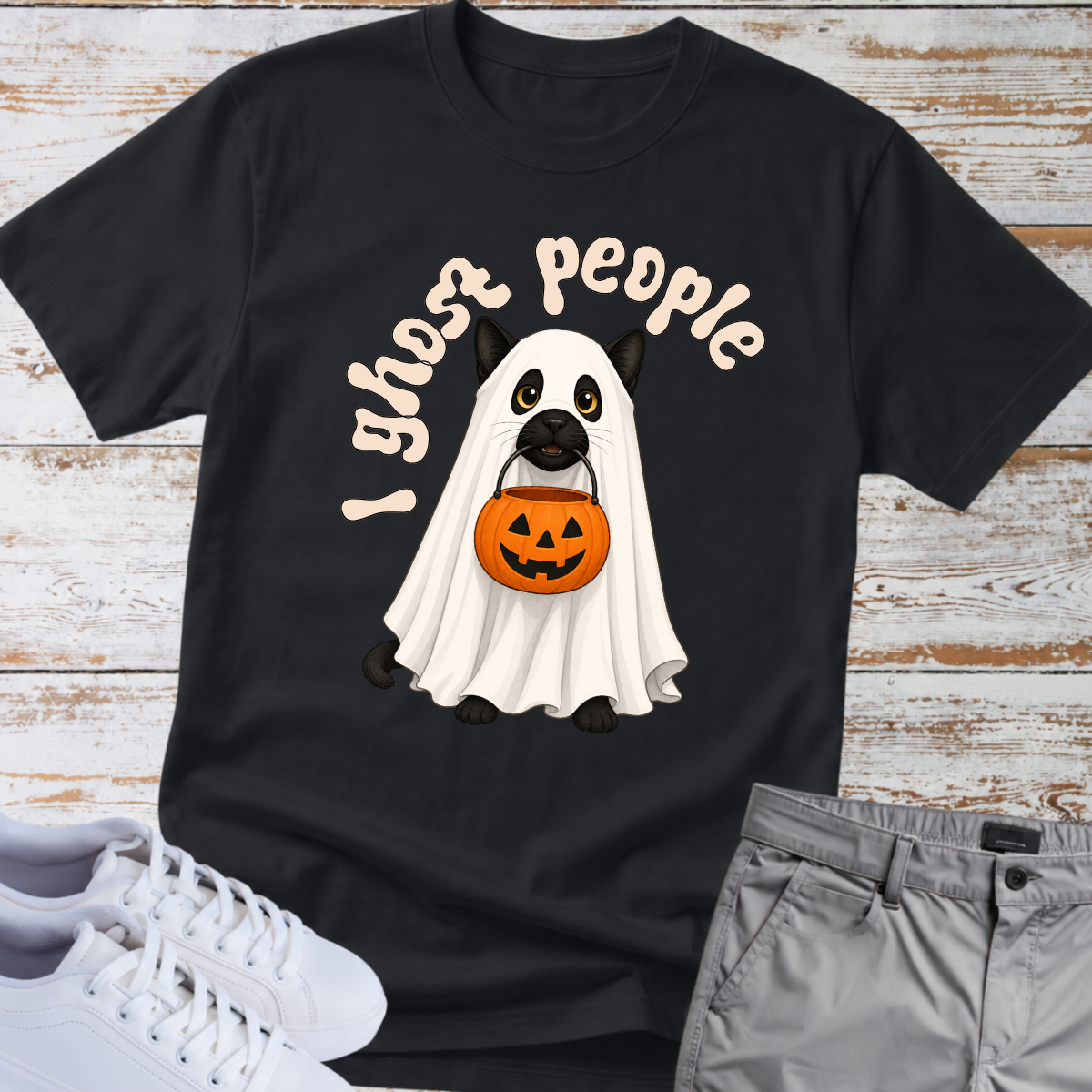 👻 I Ghost People 🎃 Halloween Cat T-Shirt