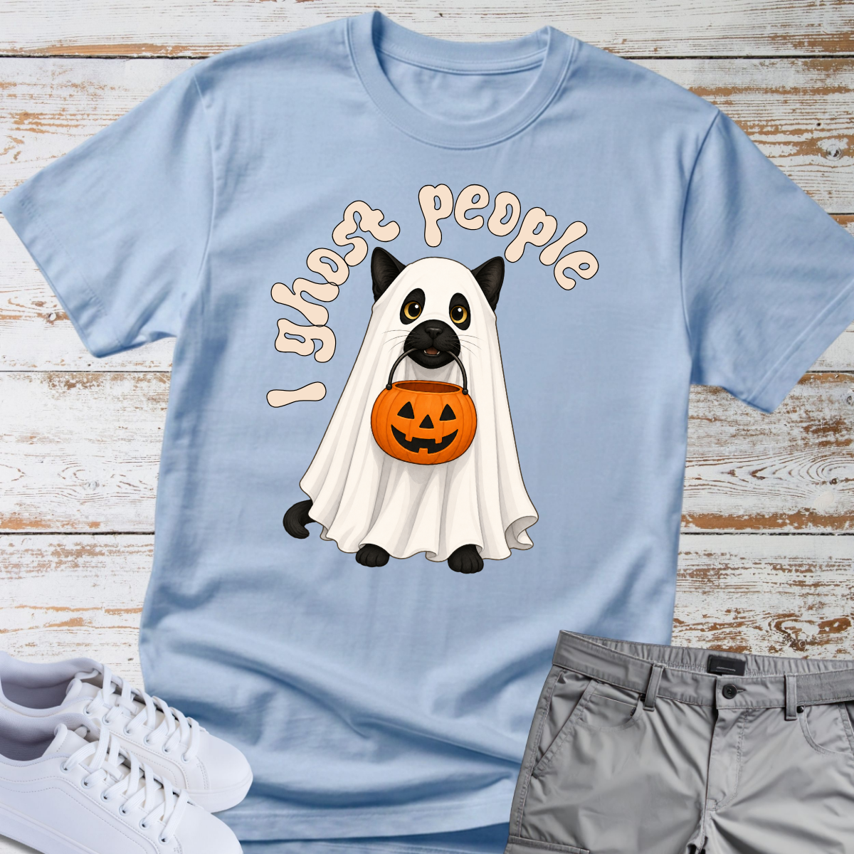 👻 I Ghost People 🎃 Halloween Cat T-Shirt