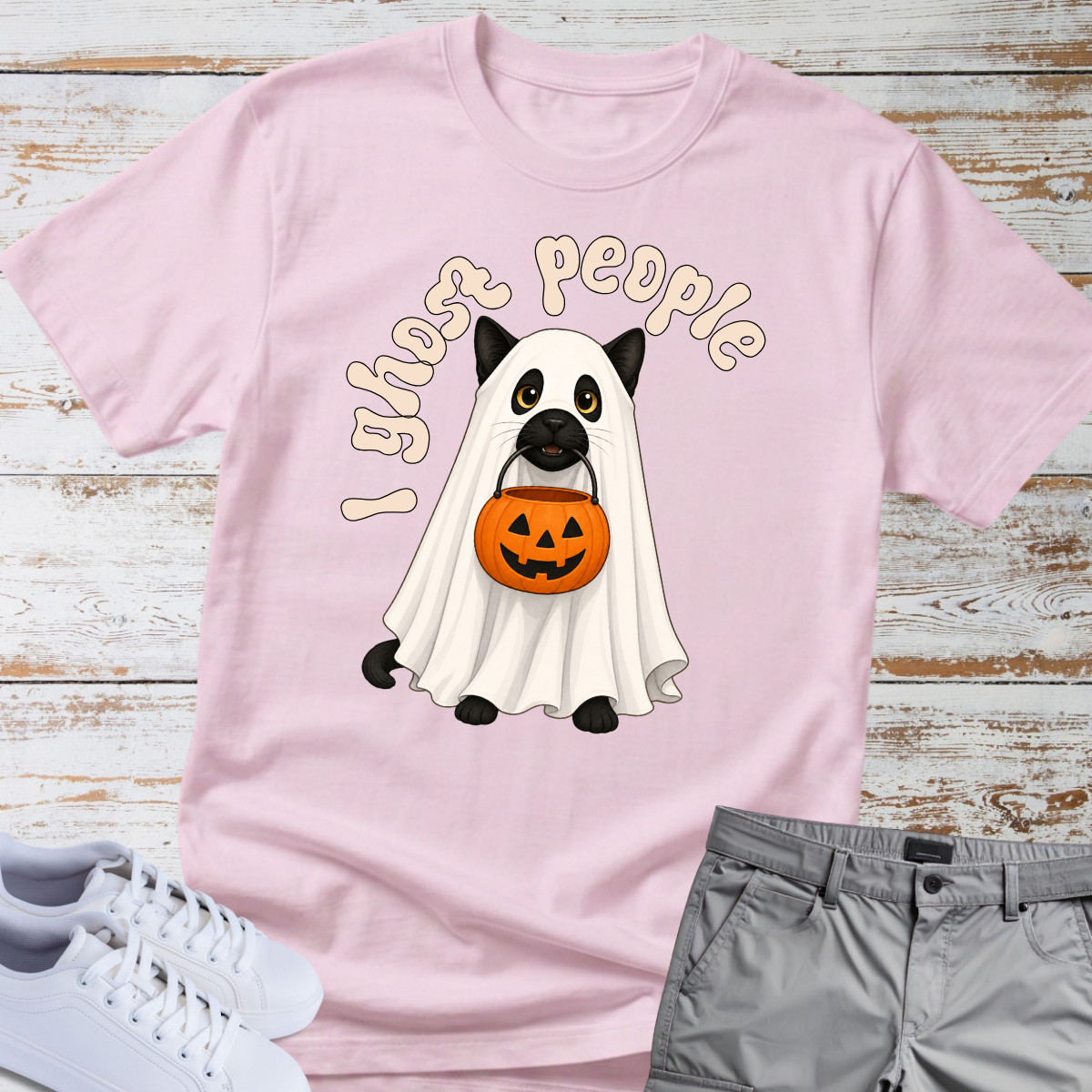 👻 I Ghost People 🎃 Halloween Cat T-Shirt