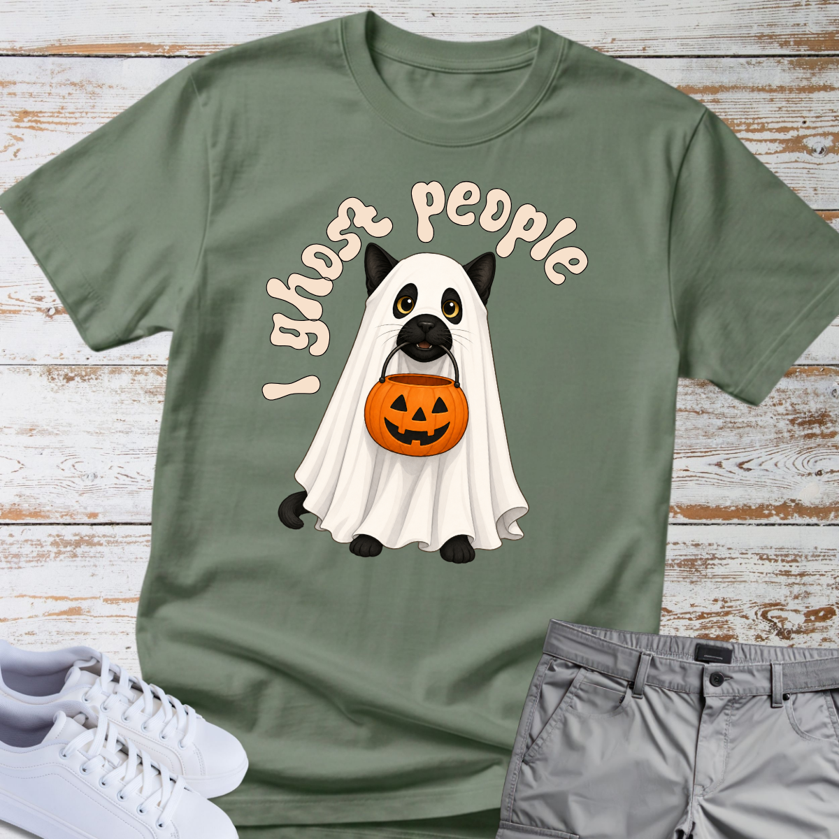 👻 I Ghost People 🎃 Halloween Cat T-Shirt