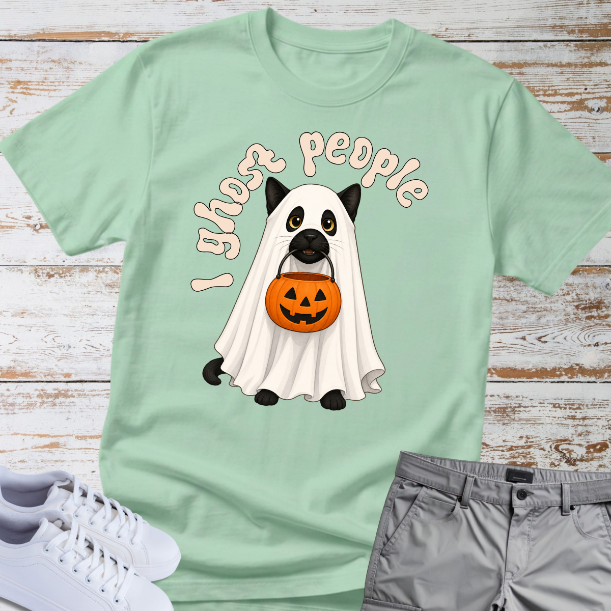 👻 I Ghost People 🎃 Halloween Cat T-Shirt