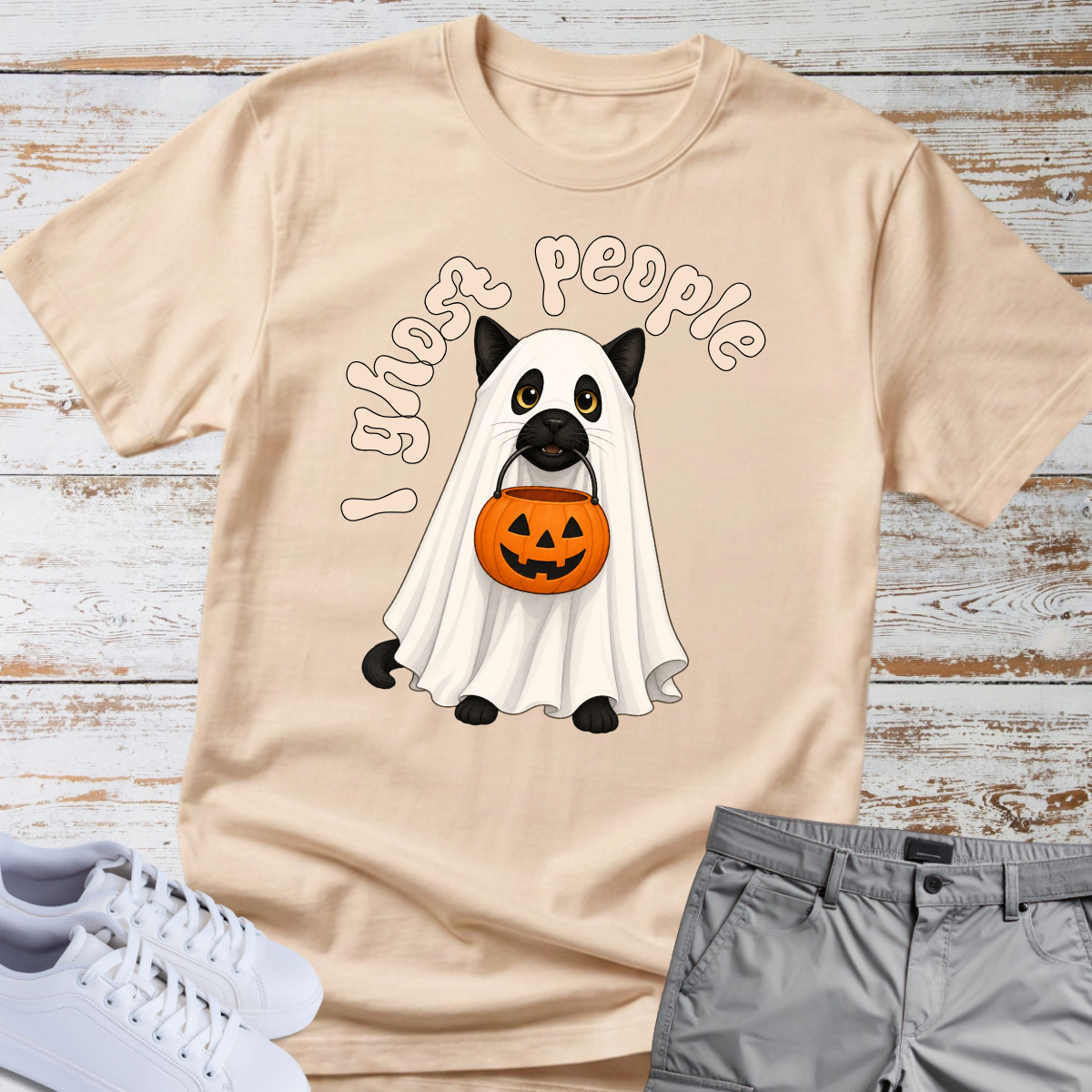 👻 I Ghost People 🎃 Halloween Cat T-Shirt
