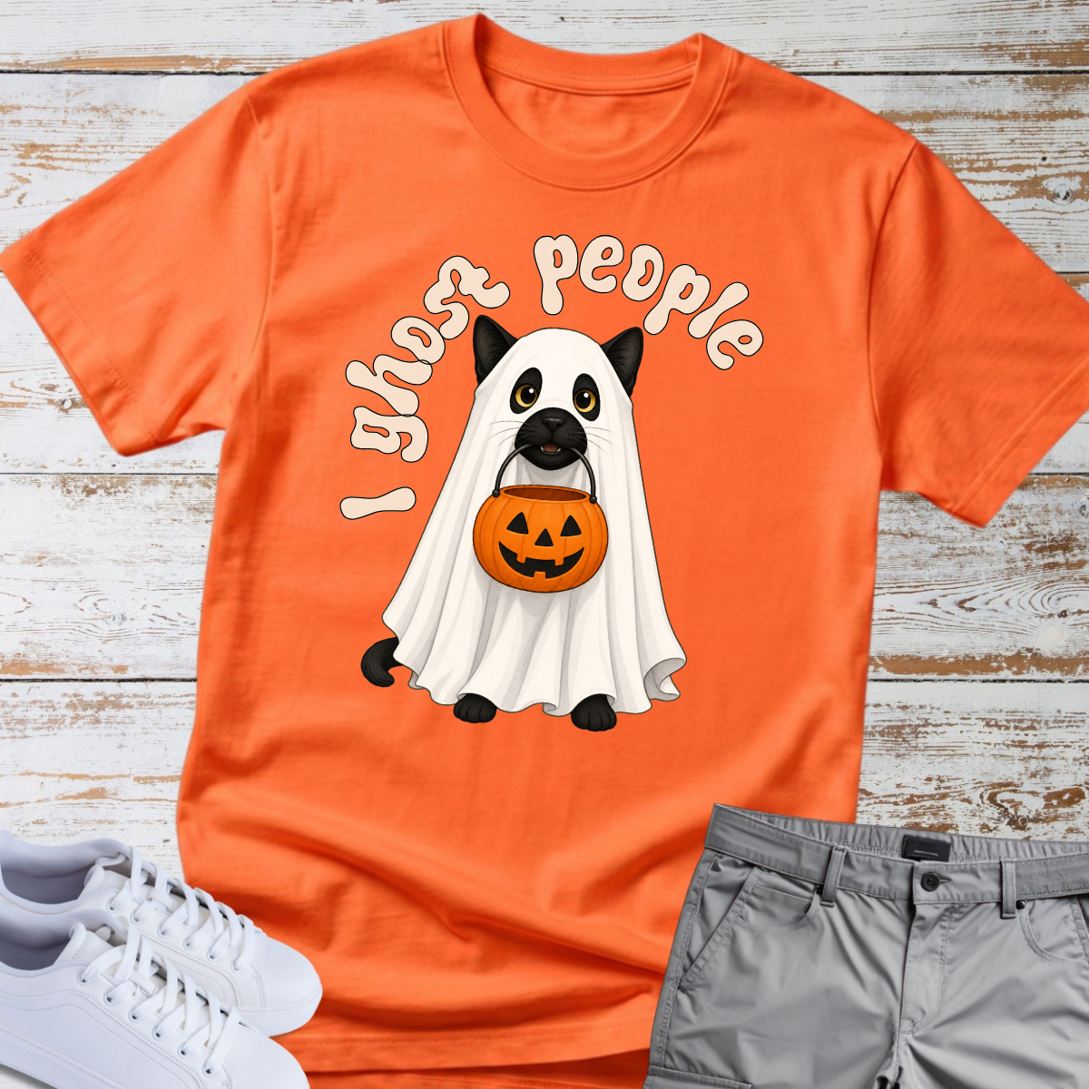 👻 I Ghost People 🎃 Halloween Cat T-Shirt