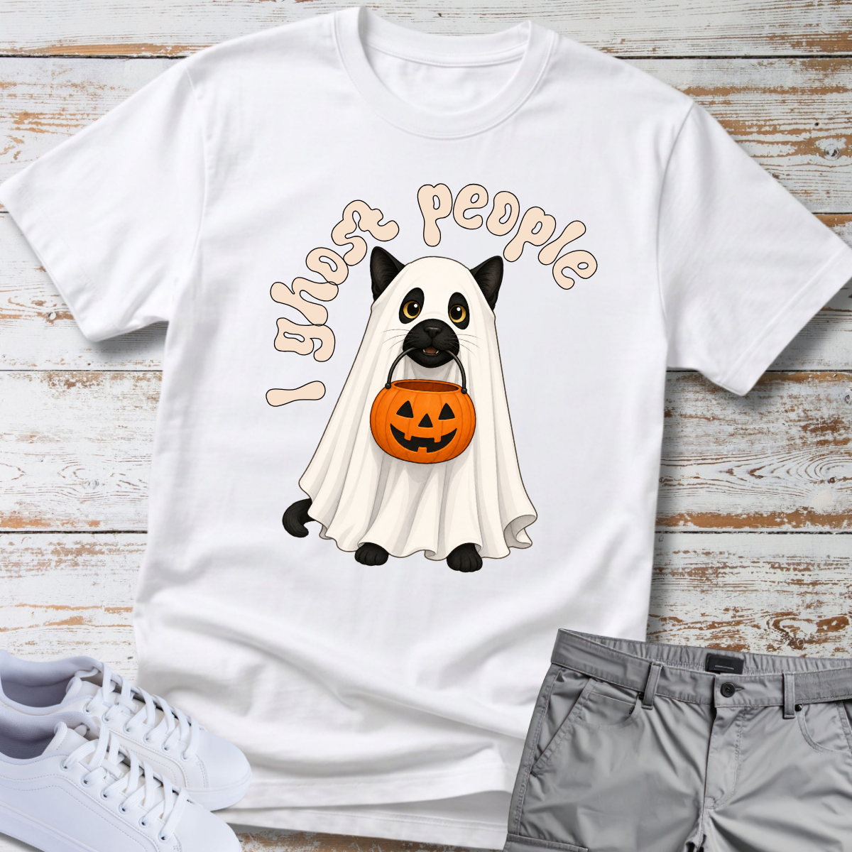 👻 I Ghost People 🎃 Halloween Cat T-Shirt