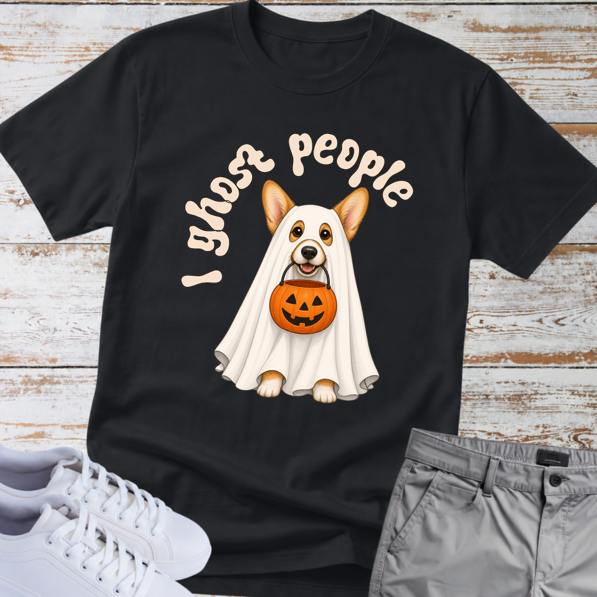 👻 I Ghost People 🎃 Halloween Corgi T-Shirt