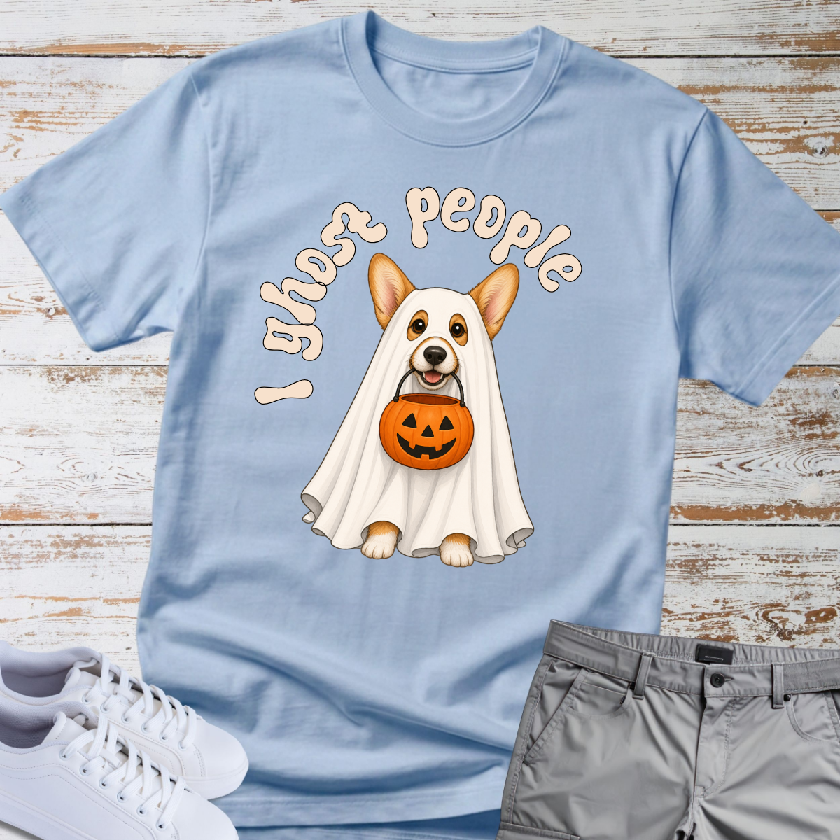 👻 I Ghost People 🎃 Halloween Corgi T-Shirt