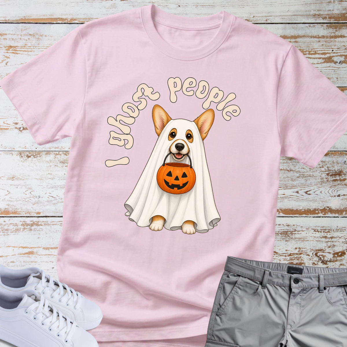 👻 I Ghost People 🎃 Halloween Corgi T-Shirt