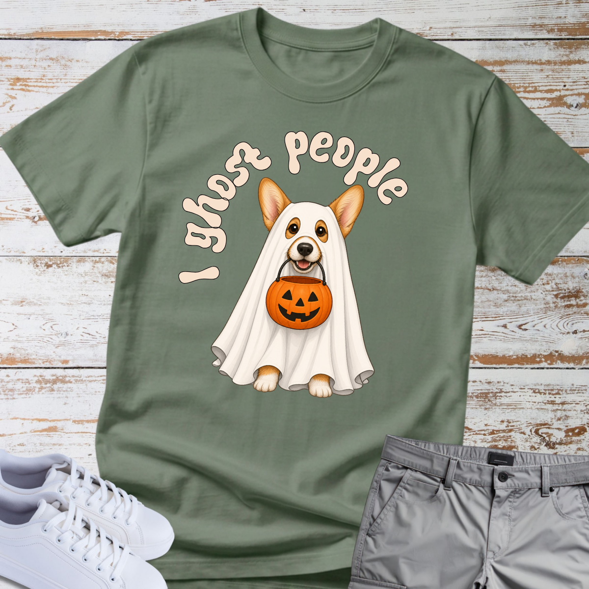 👻 I Ghost People 🎃 Halloween Corgi T-Shirt