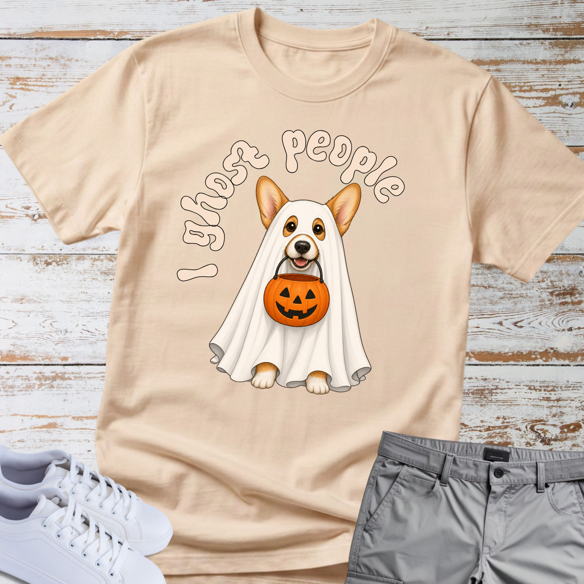 👻 I Ghost People 🎃 Halloween Corgi T-Shirt