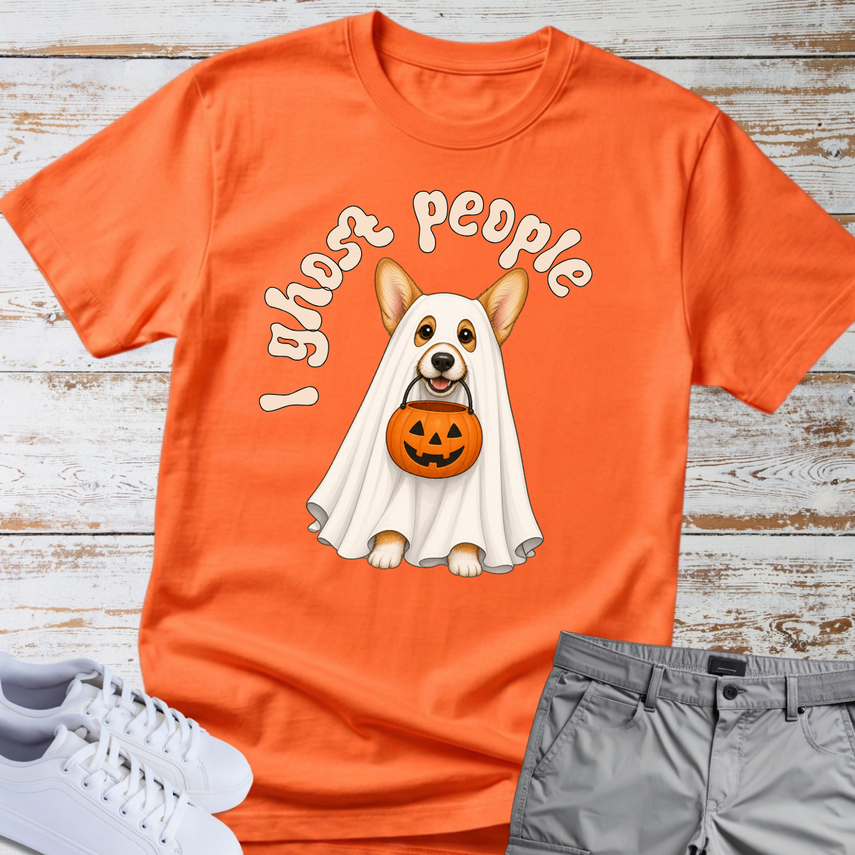 👻 I Ghost People 🎃 Halloween Corgi T-Shirt