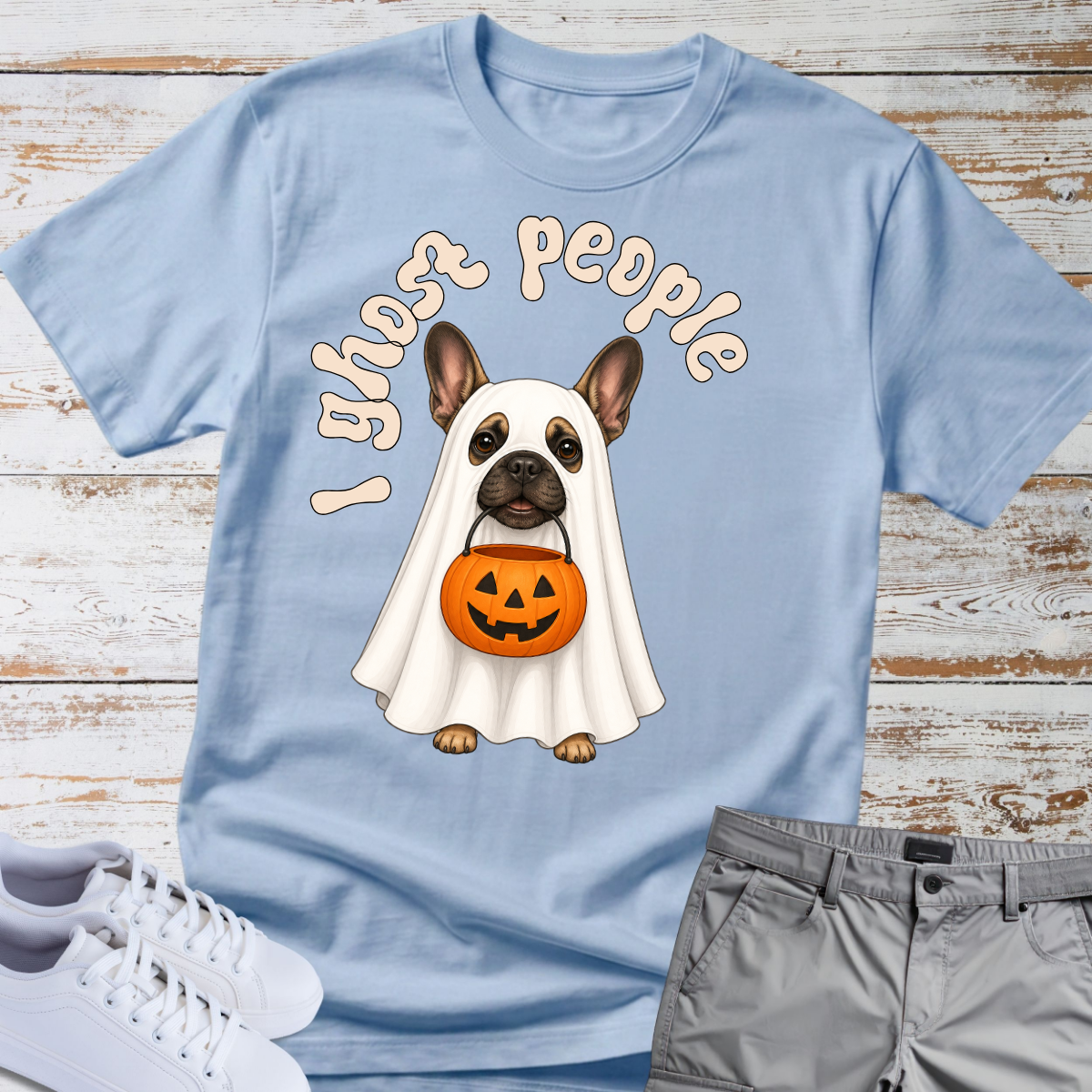 👻 I Ghost People 🎃 Halloween French Bulldog T-Shirt