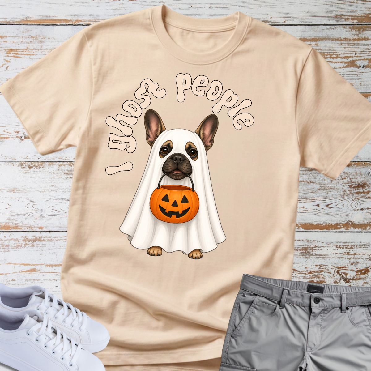 👻 I Ghost People 🎃 Halloween French Bulldog T-Shirt