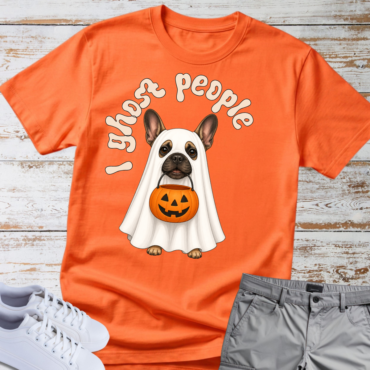 👻 I Ghost People 🎃 Halloween French Bulldog T-Shirt