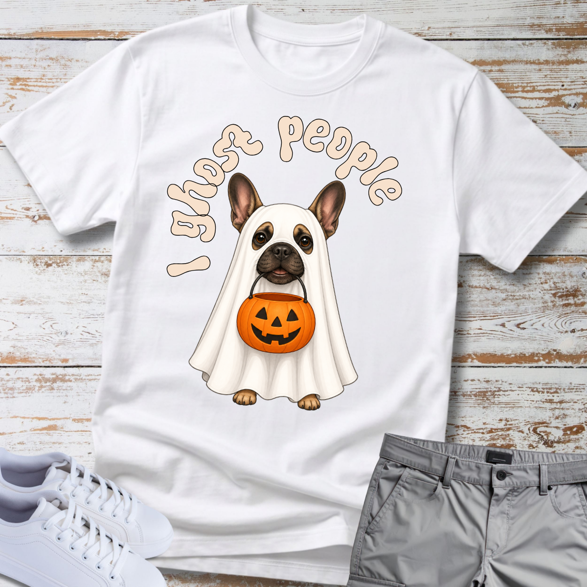 👻 I Ghost People 🎃 Halloween French Bulldog T-Shirt