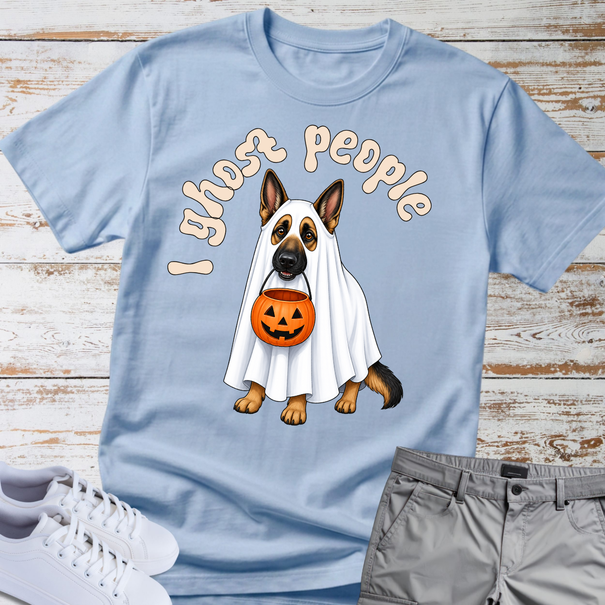 👻 I Ghost People 🎃 Halloween German Shepherd T-Shirt