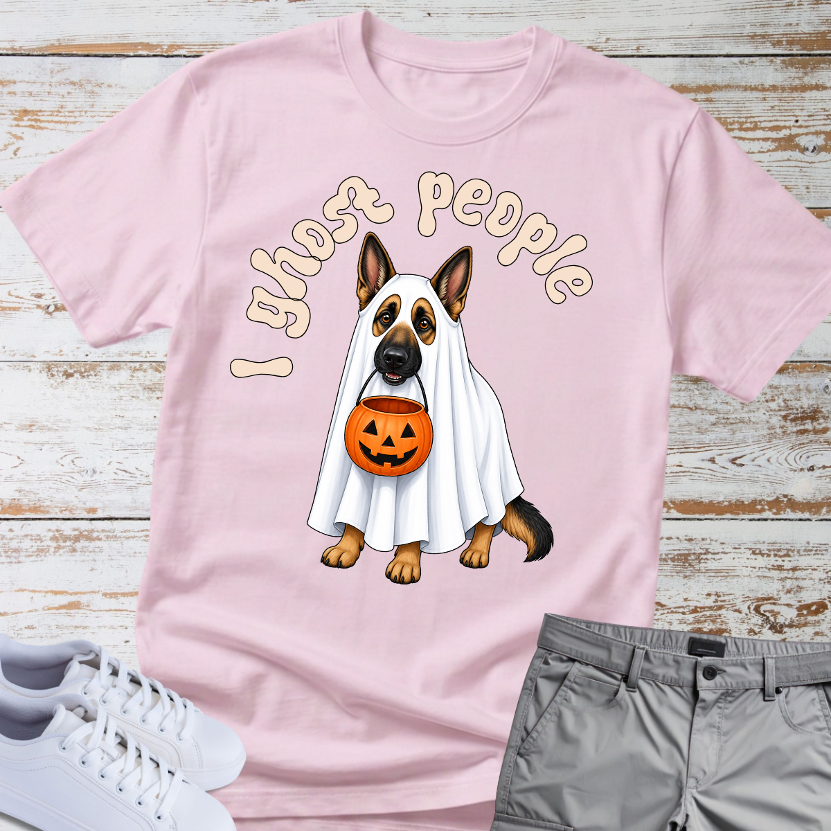 👻 I Ghost People 🎃 Halloween German Shepherd T-Shirt