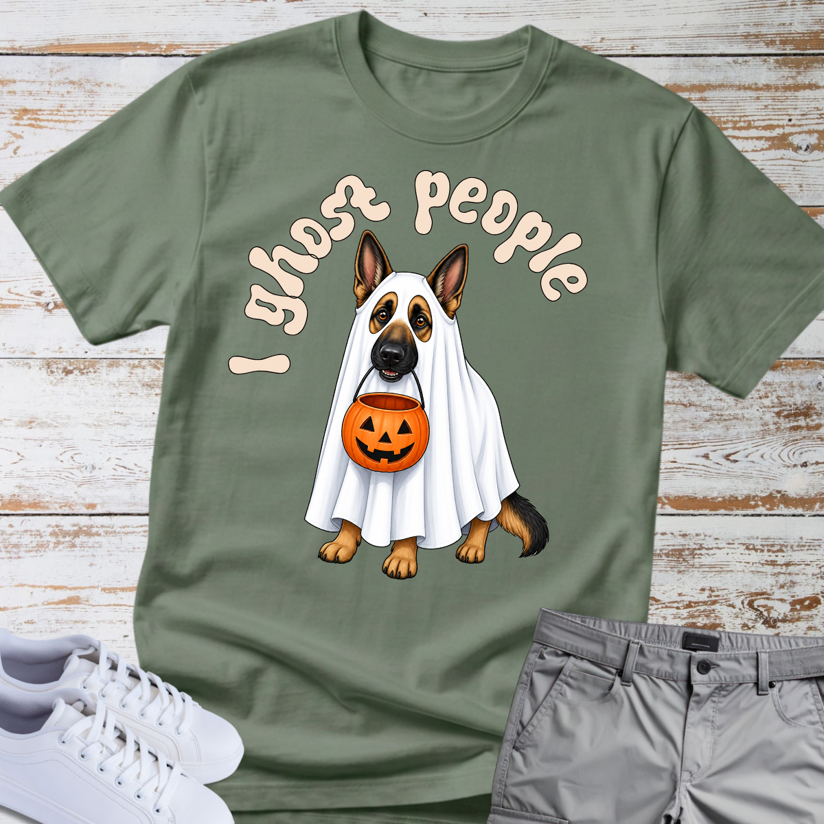 👻 I Ghost People 🎃 Halloween German Shepherd T-Shirt